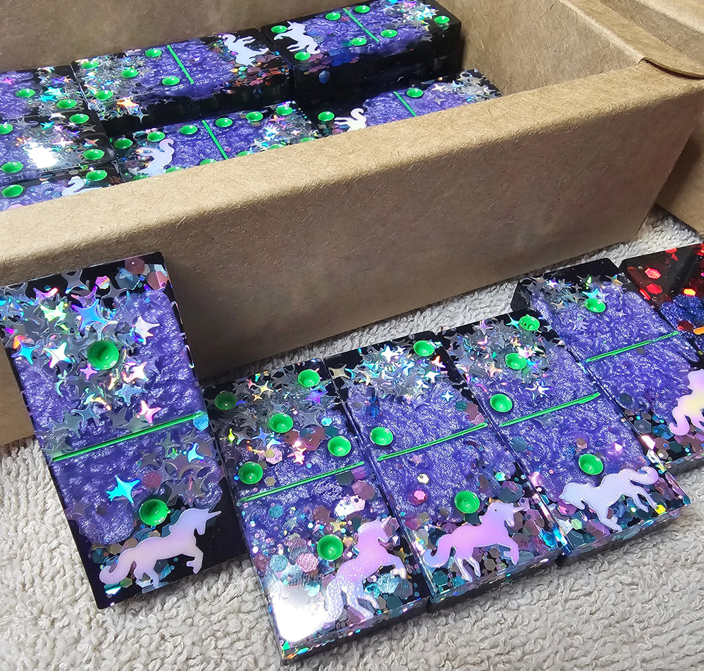 Enchanted Unicorn Domino Set | Handmade Resin Dominoes