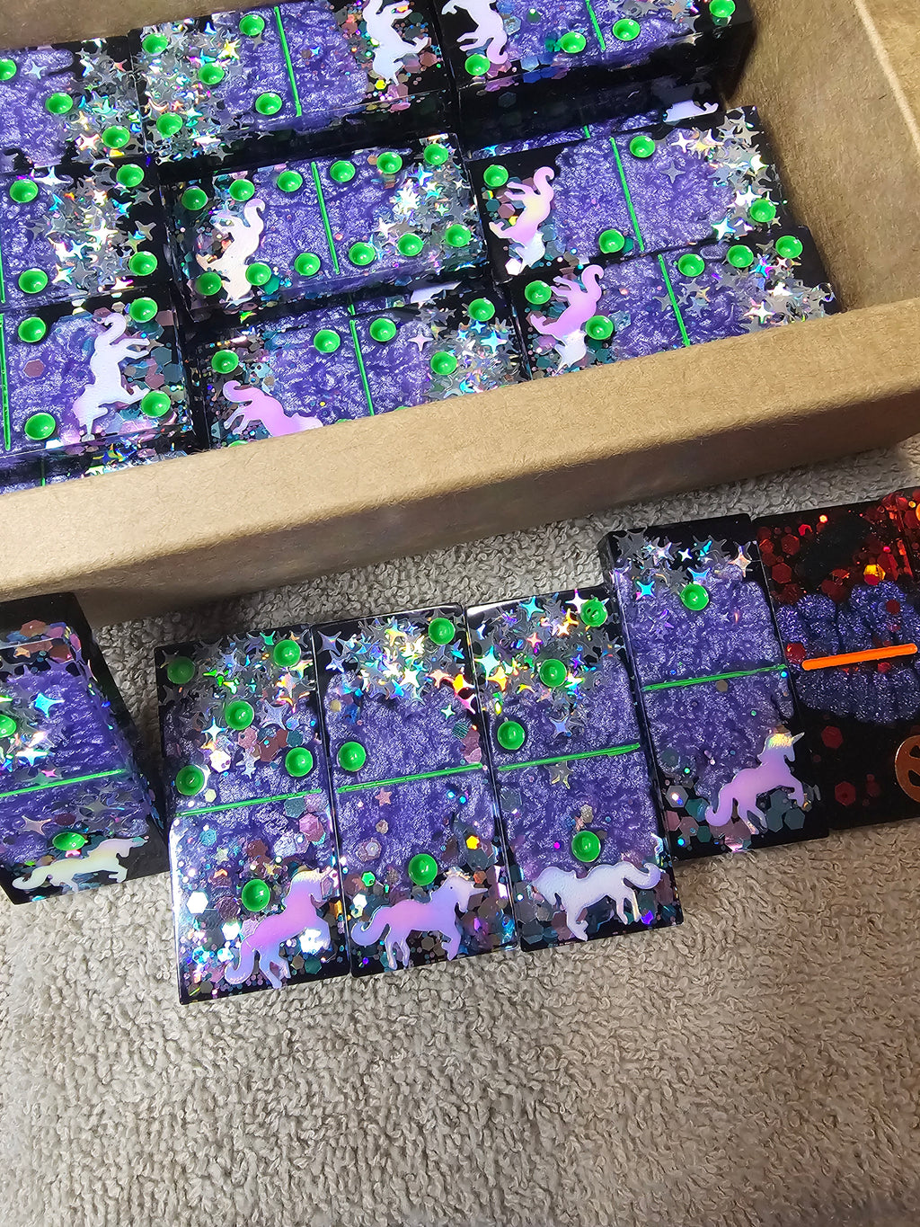 Enchanted Unicorn Domino Set | Handmade Resin Dominoes