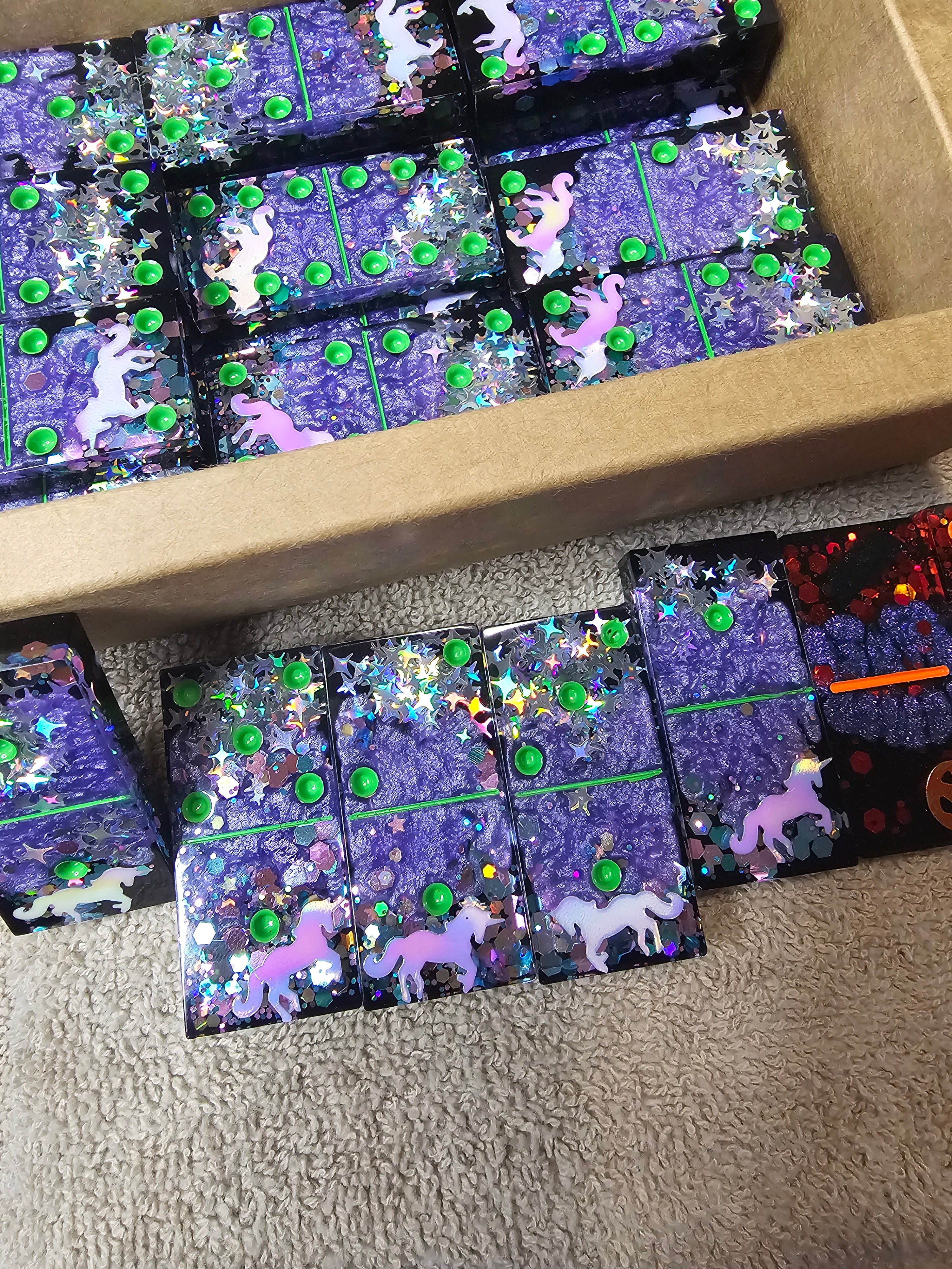 Enchanted Unicorn Domino Set | Handmade Resin Dominoes