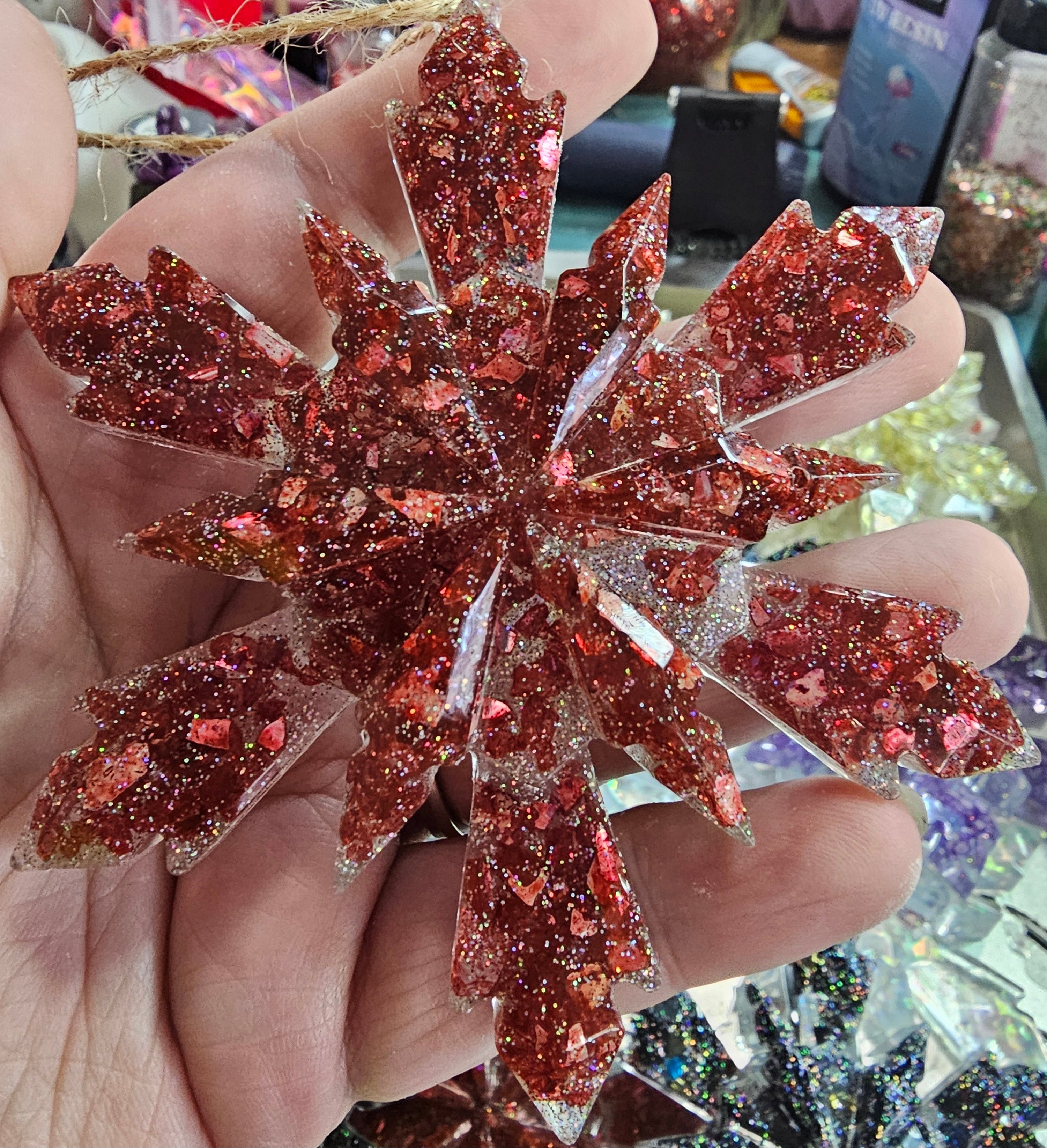 Handmade Resin Snowflake Ornament: Crushed Glass Collection