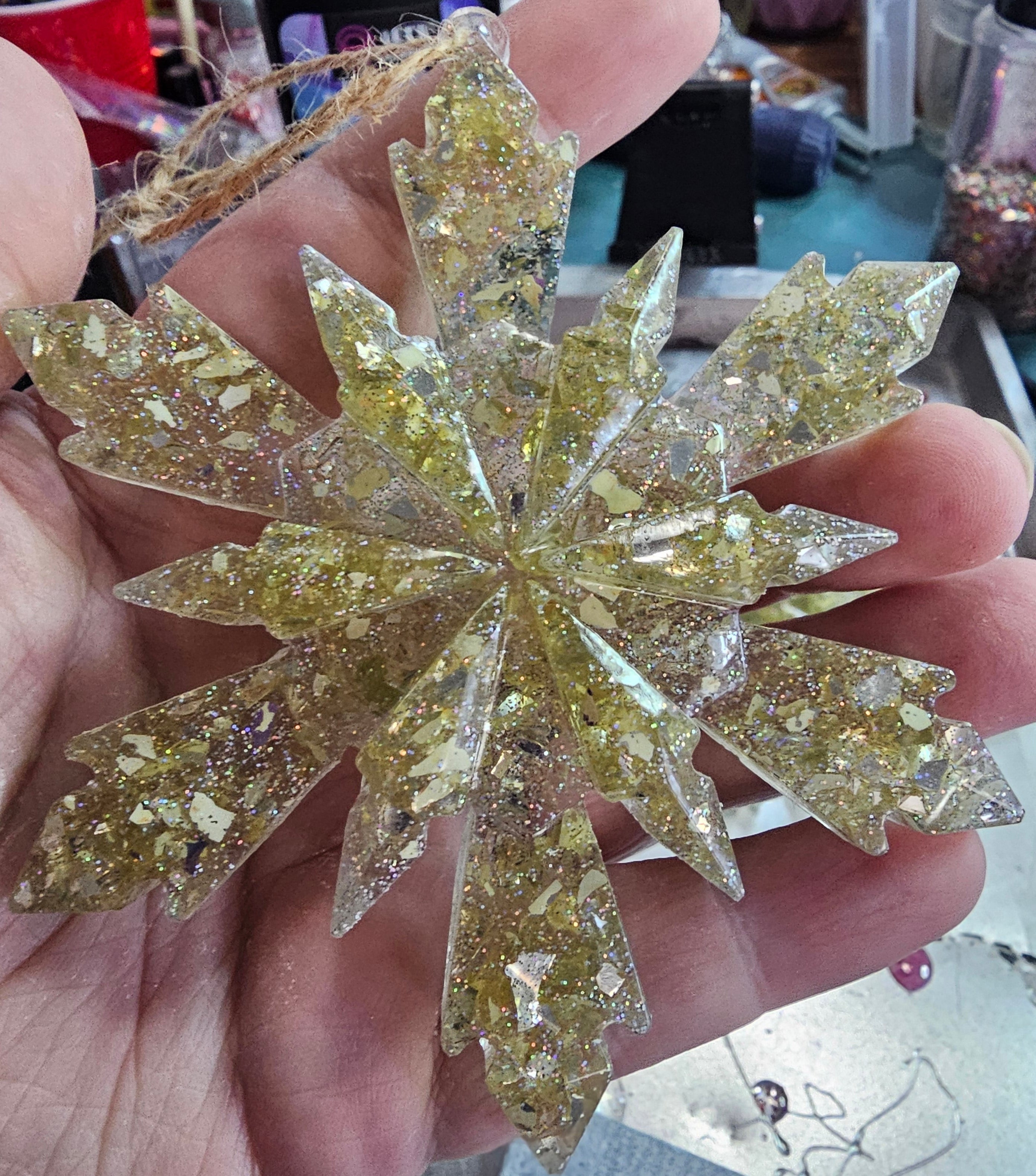 Handmade Resin Snowflake Ornament: Crushed Glass Collection