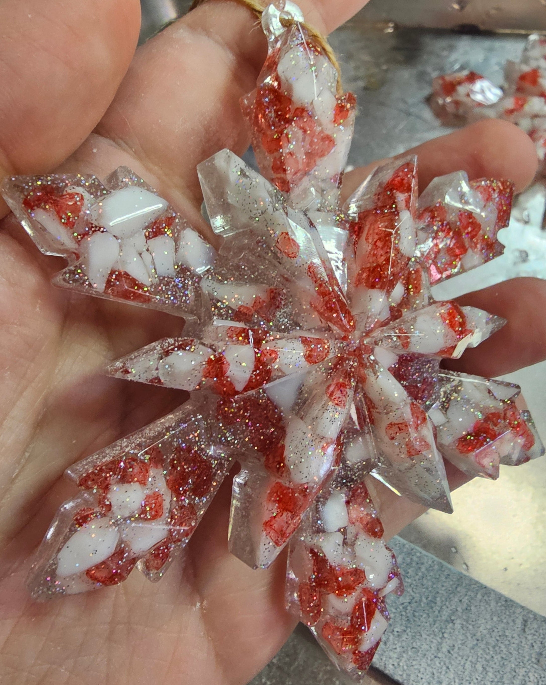 Handmade Resin Snowflake Ornament: Crushed Glass Collection