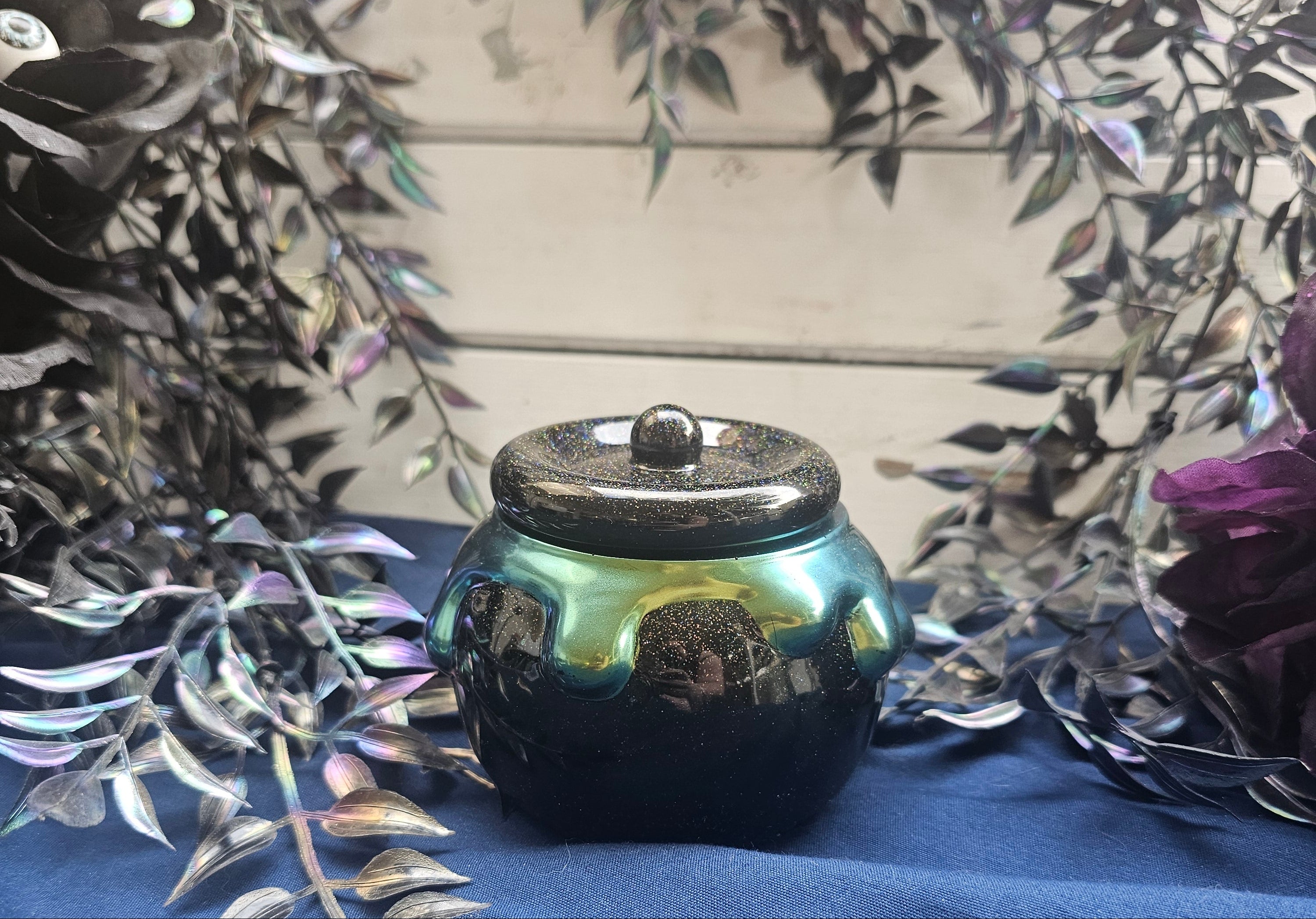 Green Oozy Cauldron Honey Pot Jar | Handmade Resin Spooky Stash Jar