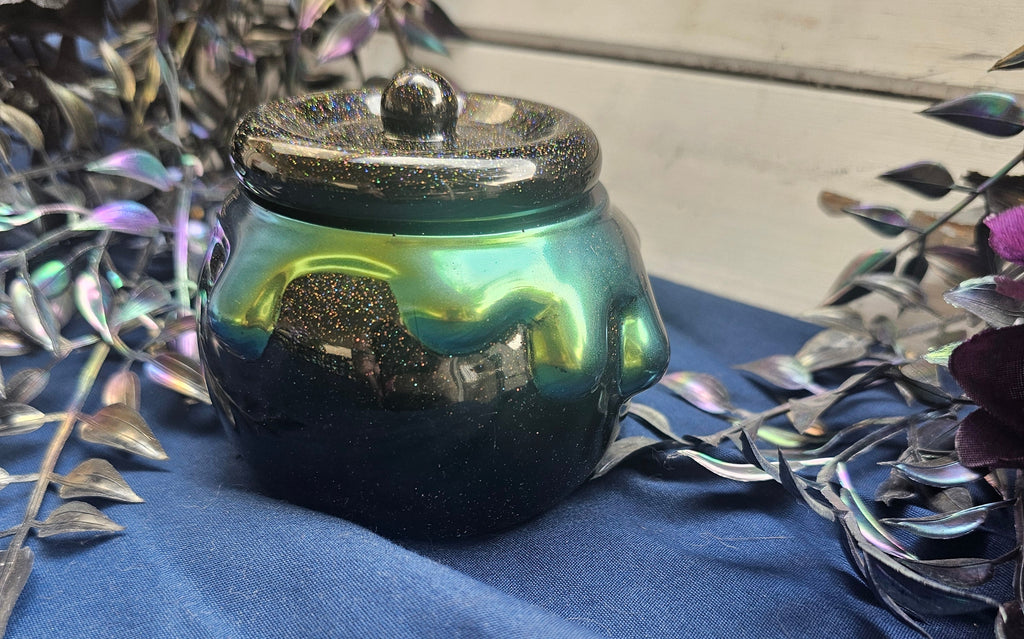 Green Oozy Cauldron Honey Pot Jar | Handmade Resin Spooky Stash Jar