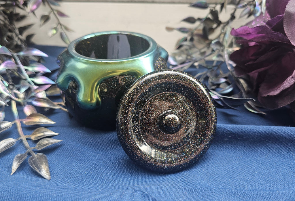 Green Oozy Cauldron Honey Pot Jar | Handmade Resin Spooky Stash Jar