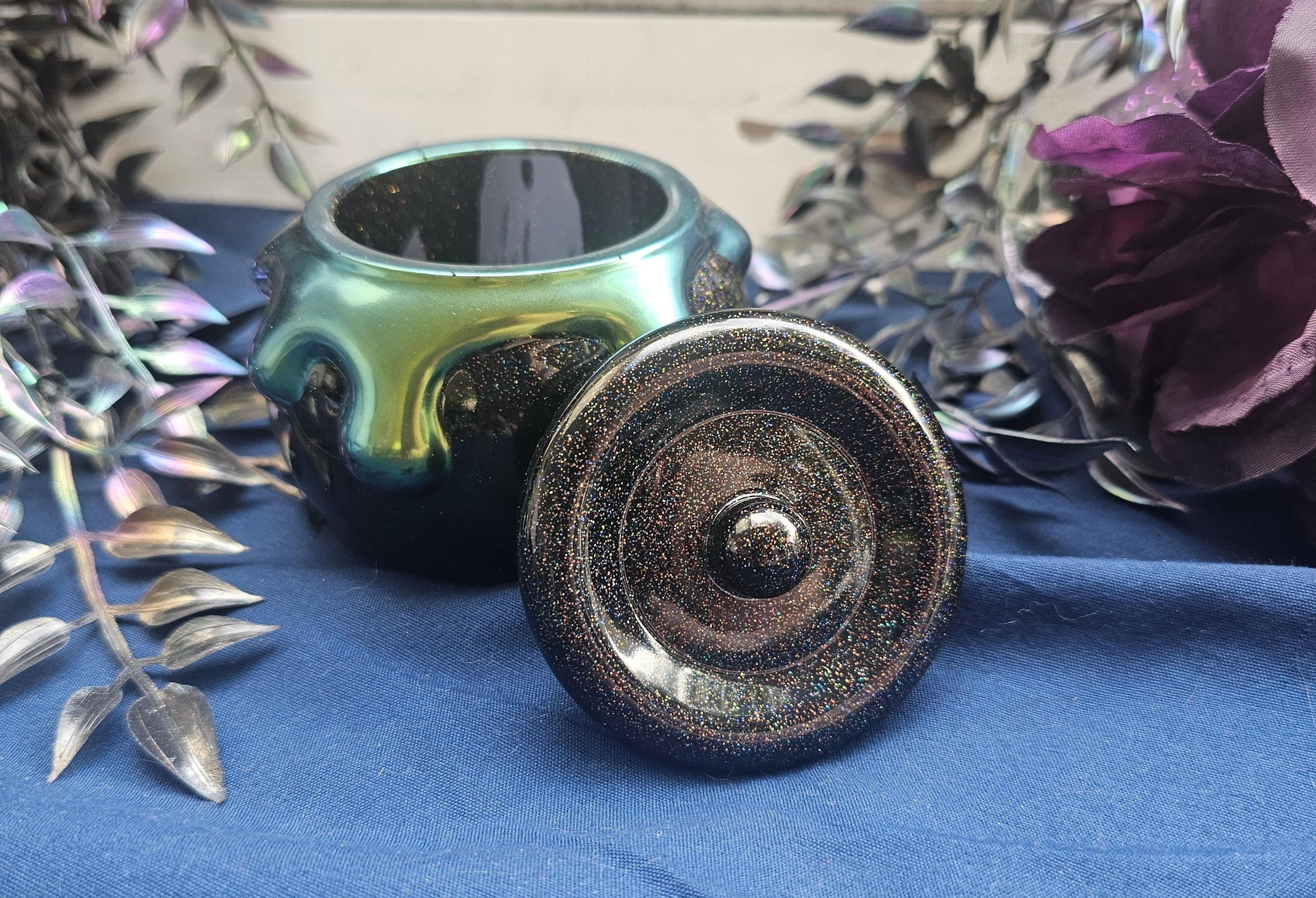 Green Oozy Cauldron Honey Pot Jar | Handmade Resin Spooky Stash Jar