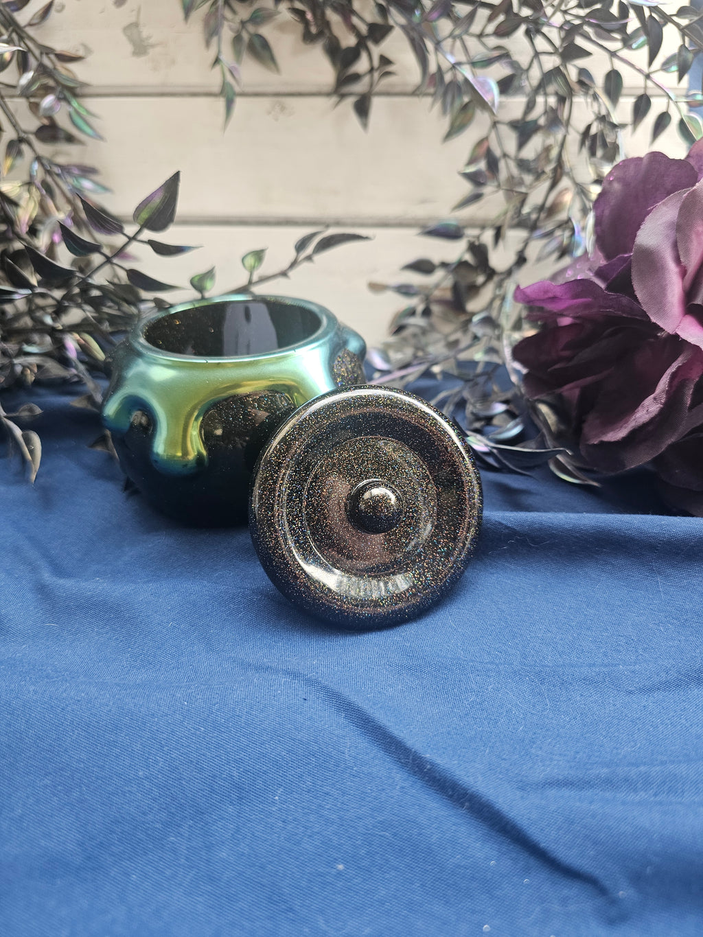 Green Oozy Cauldron Honey Pot Jar | Handmade Resin Spooky Stash Jar