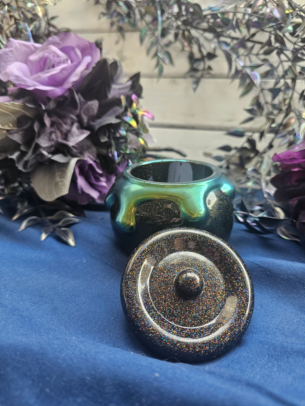 Green Oozy Cauldron Honey Pot Jar | Handmade Resin Spooky Stash Jar