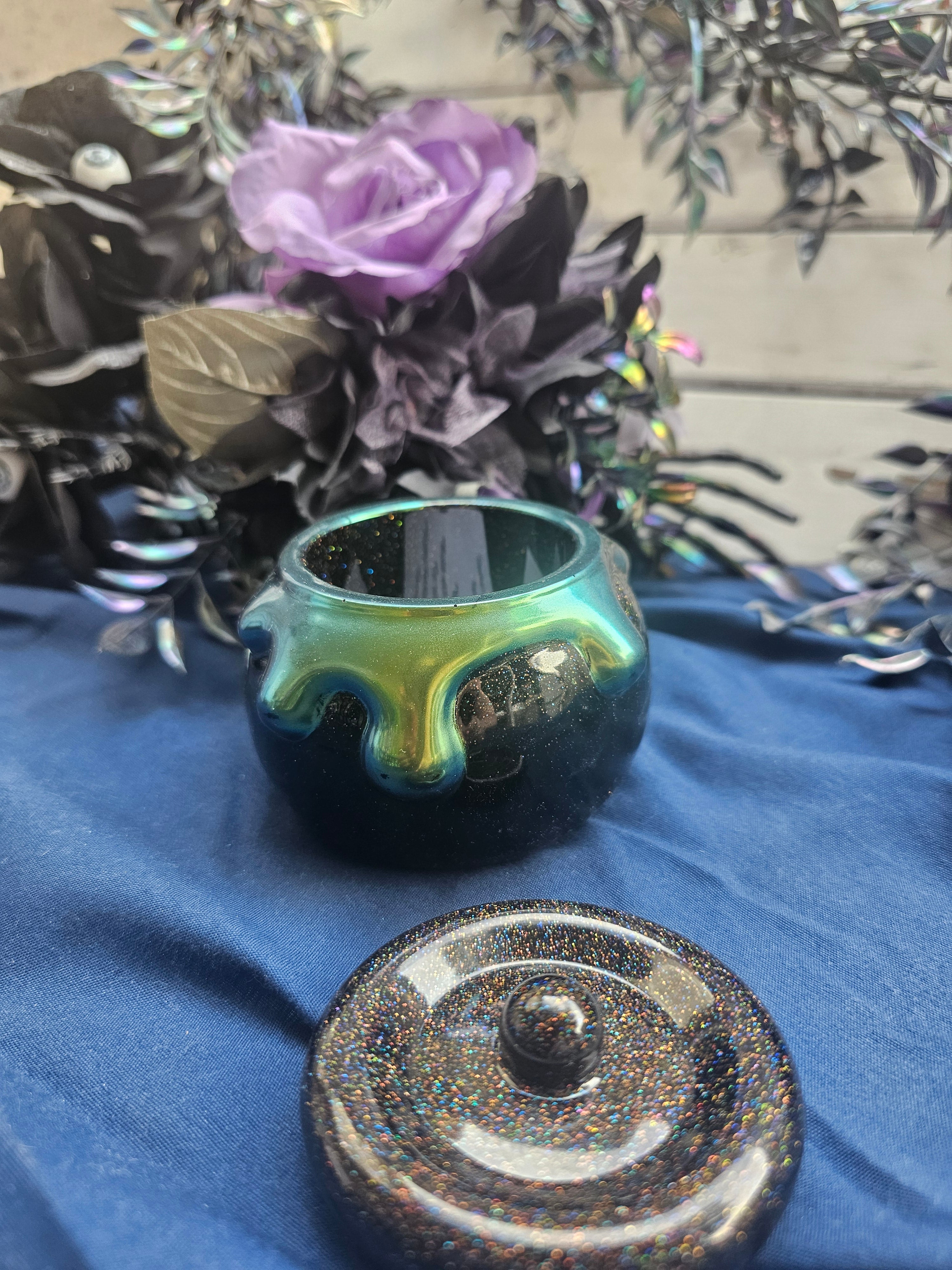 Green Oozy Cauldron Honey Pot Jar | Handmade Resin Spooky Stash Jar
