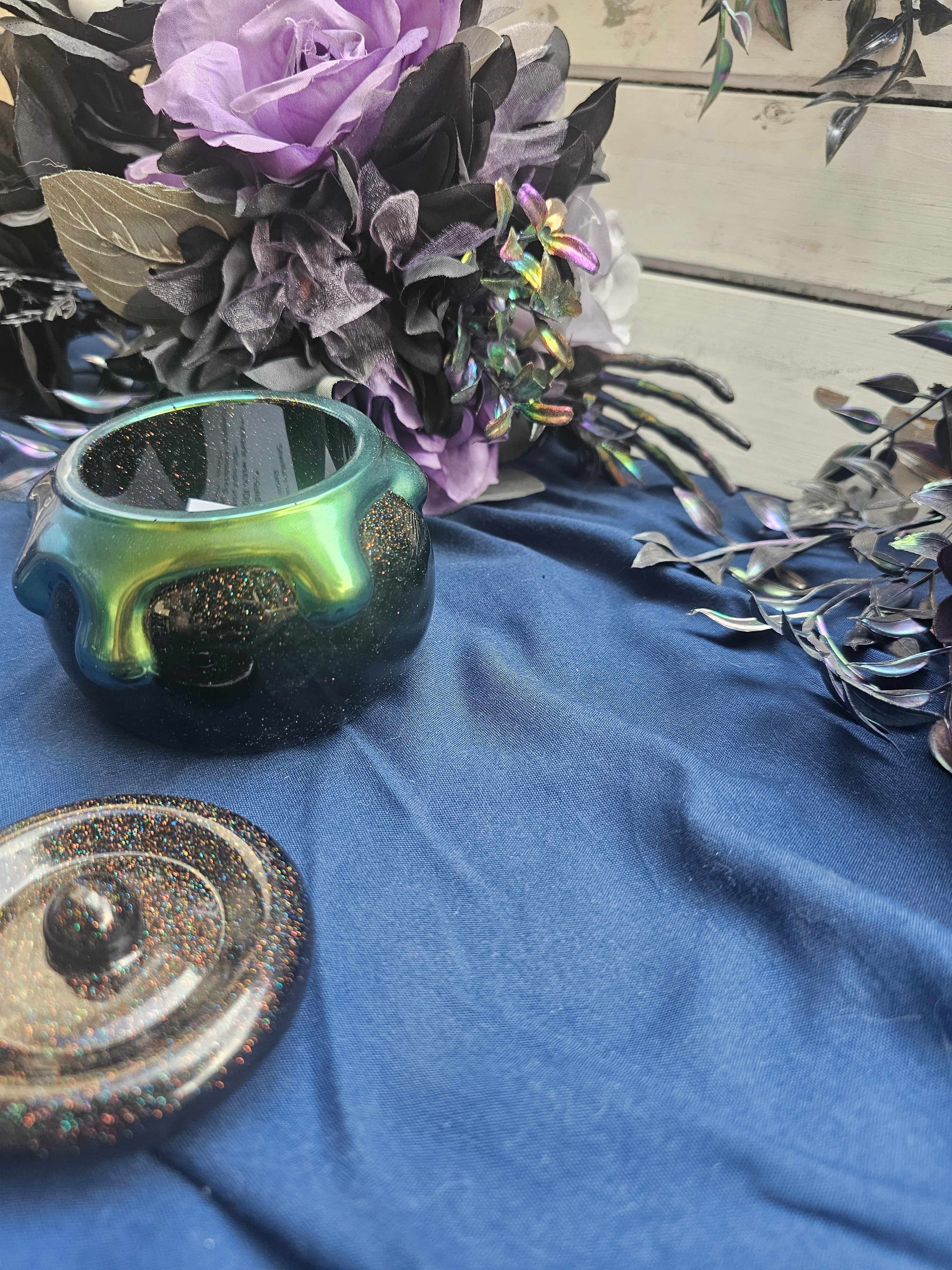 Green Oozy Cauldron Honey Pot Jar | Handmade Resin Spooky Stash Jar