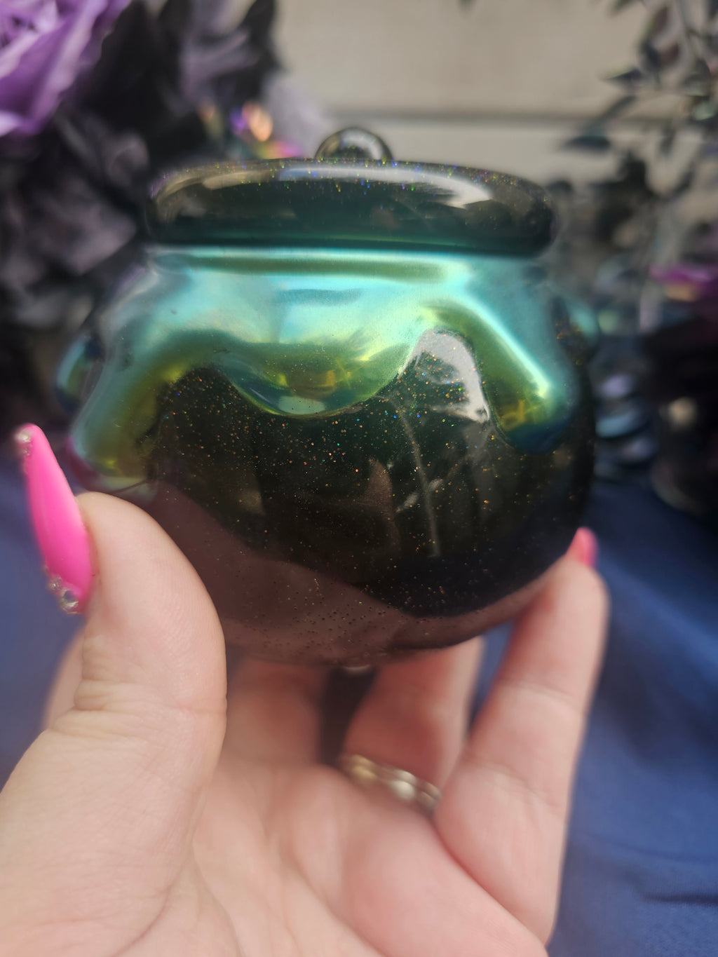 Green Oozy Cauldron Honey Pot Jar | Handmade Resin Spooky Stash Jar