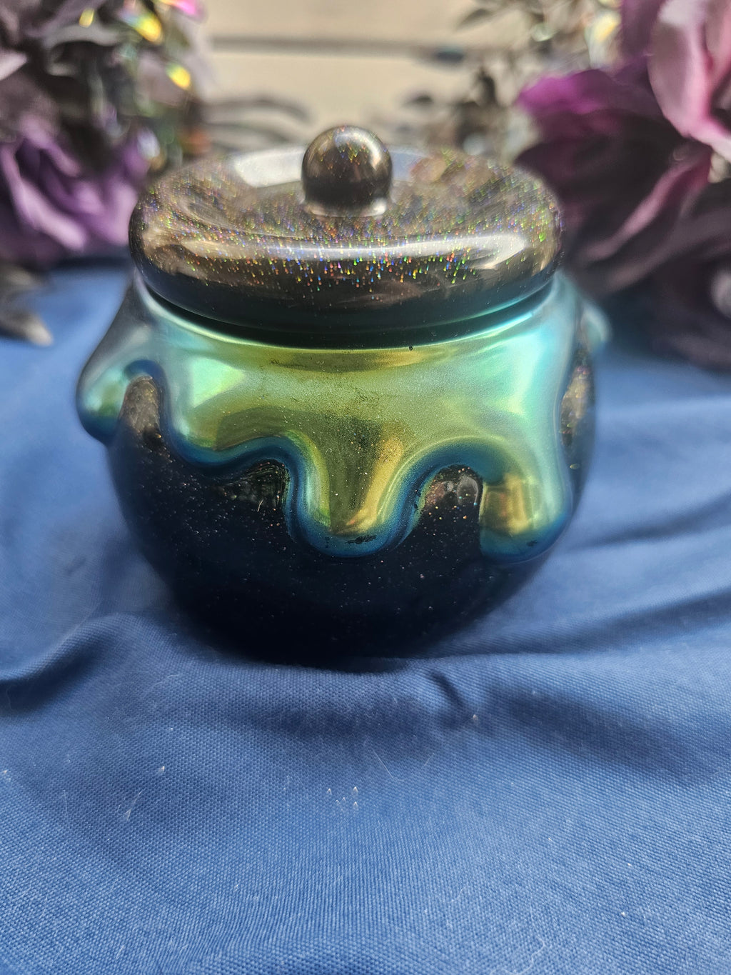 Green Oozy Cauldron Honey Pot Jar | Handmade Resin Spooky Stash Jar