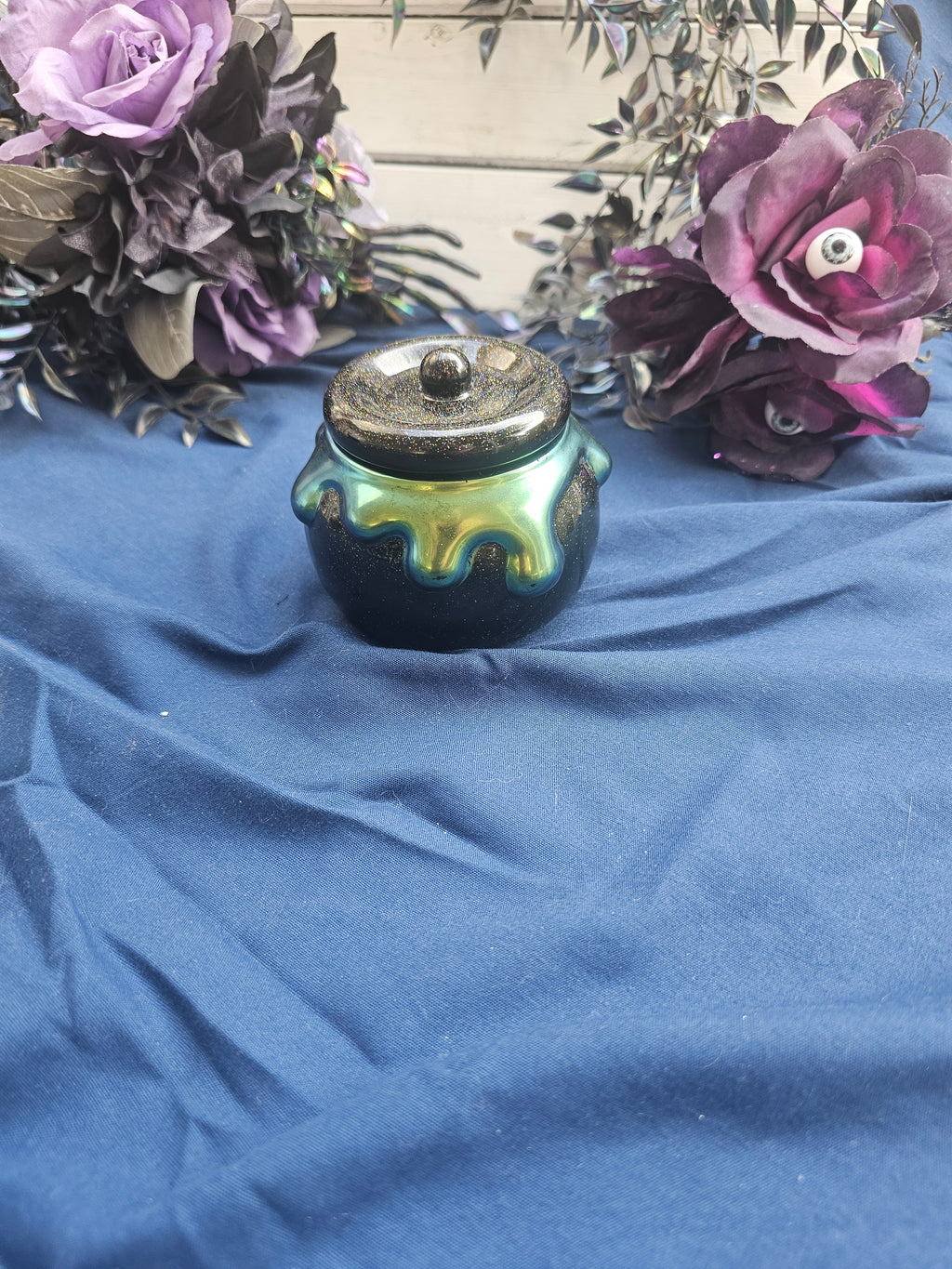 Green Oozy Cauldron Honey Pot Jar | Handmade Resin Spooky Stash Jar