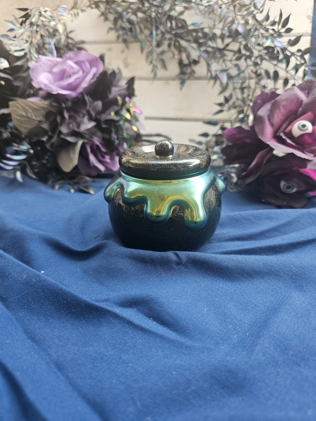 Green Oozy Cauldron Honey Pot Jar | Handmade Resin Spooky Stash Jar
