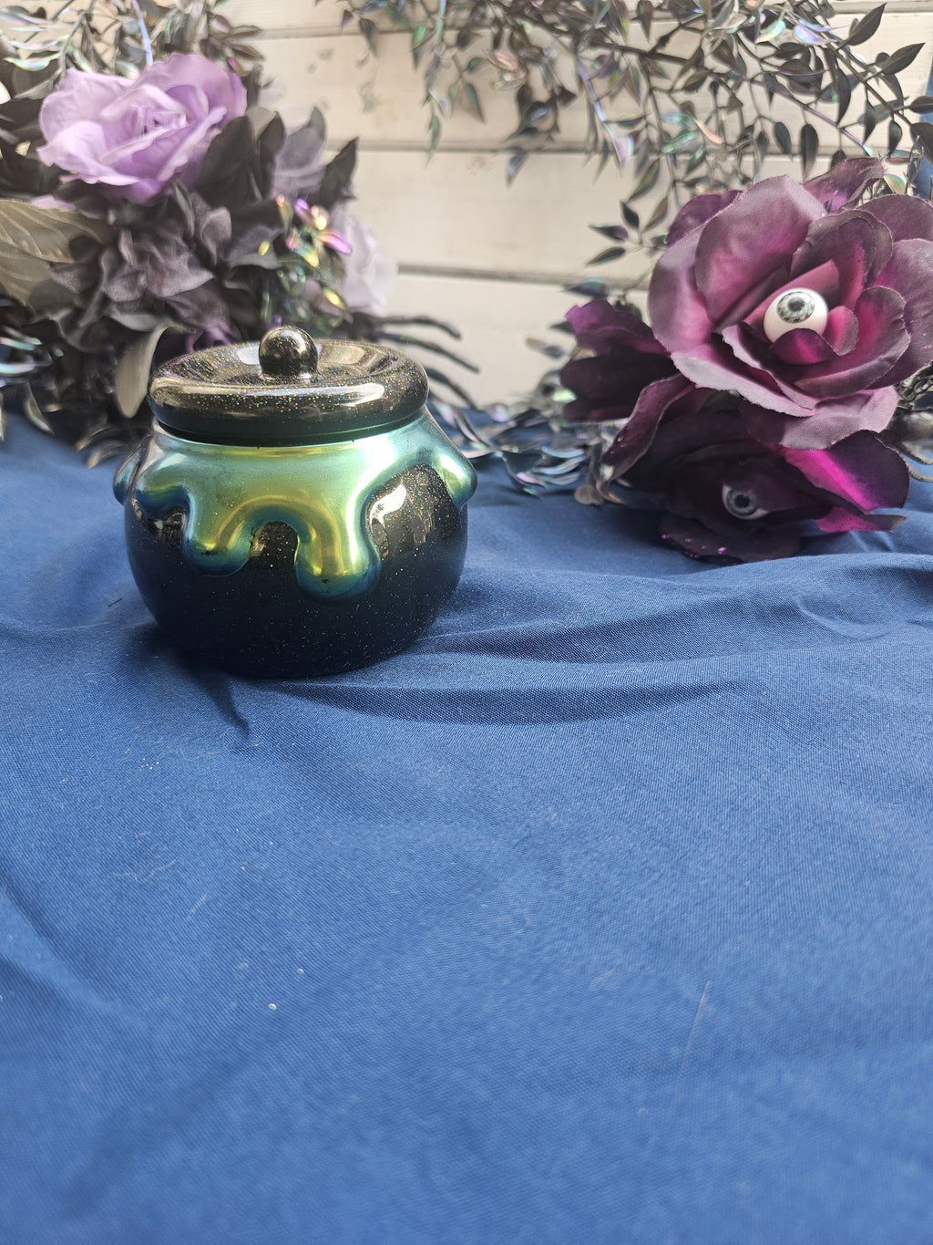 Green Oozy Cauldron Honey Pot Jar | Handmade Resin Spooky Stash Jar