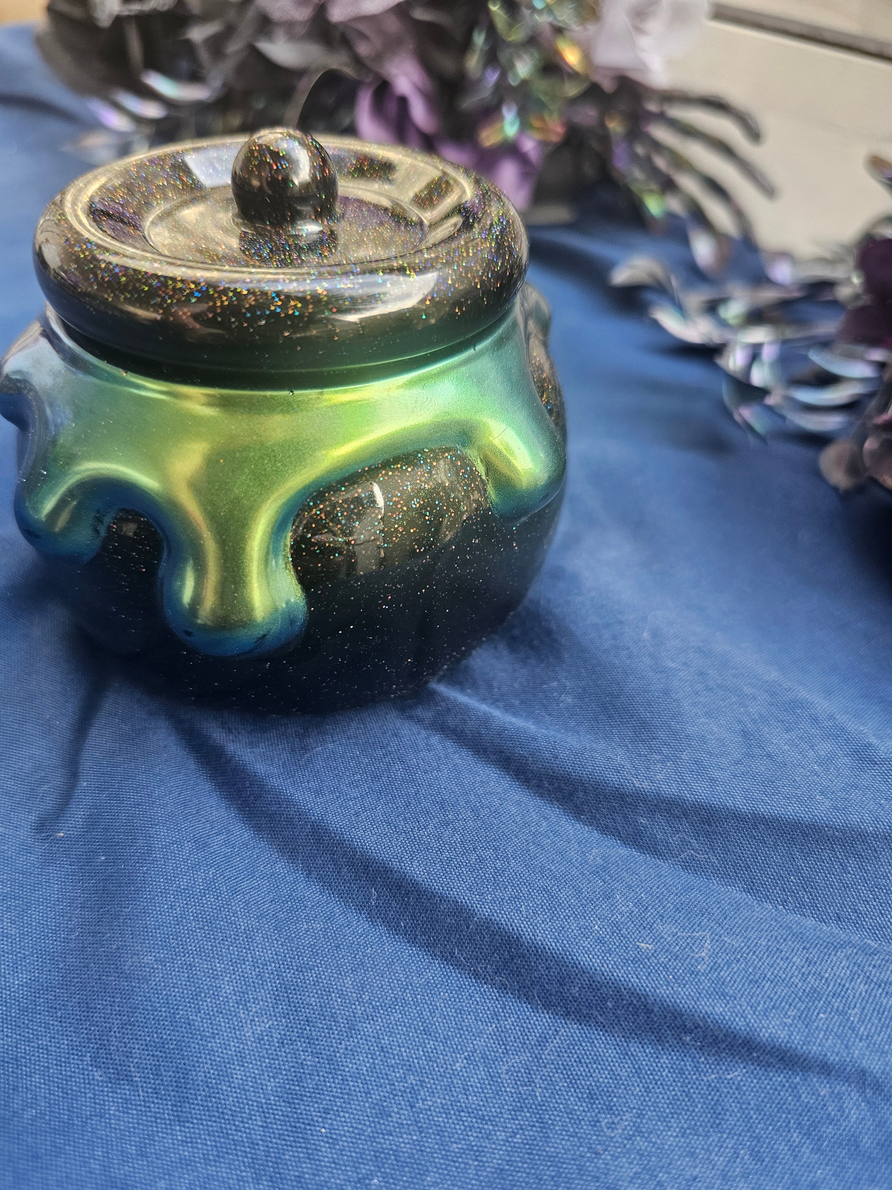 Green Oozy Cauldron Honey Pot Jar | Handmade Resin Spooky Stash Jar