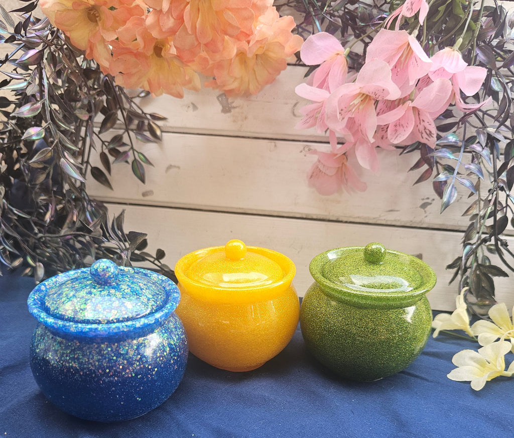 Peridot Sparkle Honey Pot Jar | Handmade Resin Stash Jar with Lid