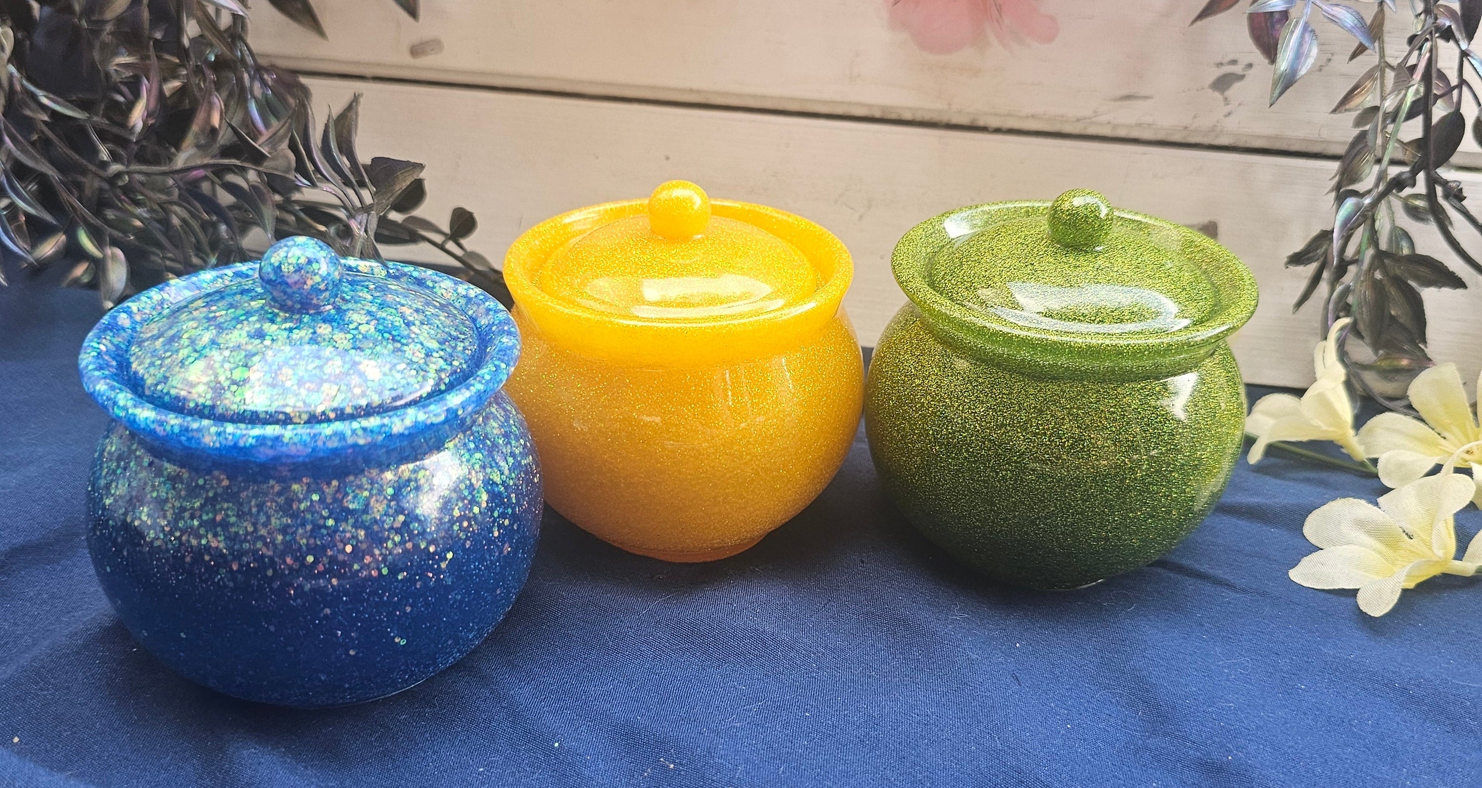 Yellow Sparkle Honey Pot Jar | Handmade Resin Stash Jar with Lid