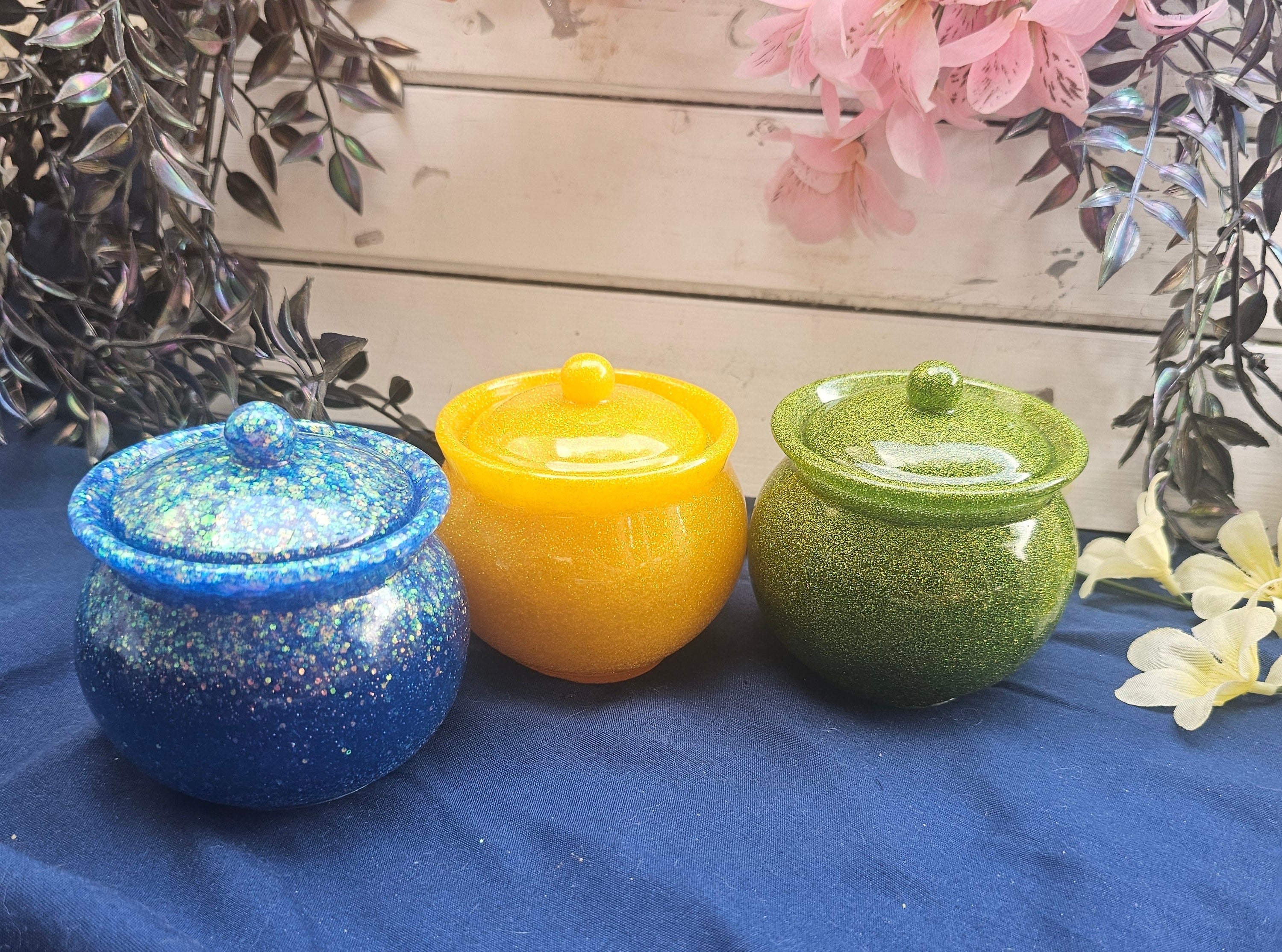 Blue Sparkle Honey Pot Jar | Handmade Resin Stash Jar with Lid