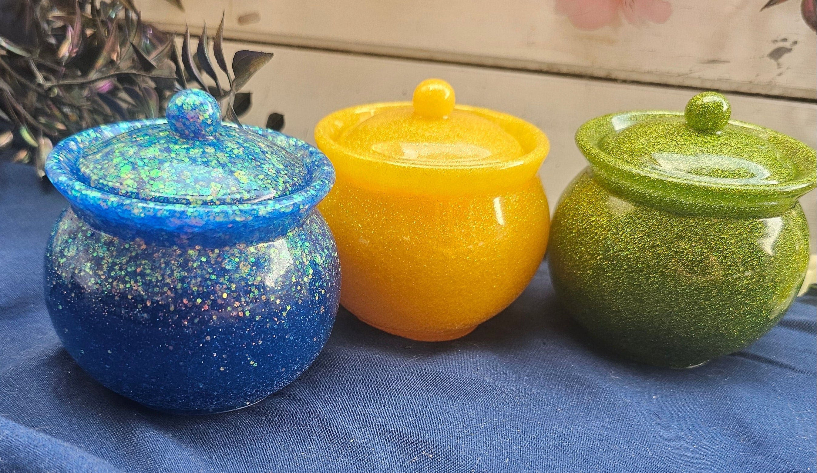Blue Sparkle Honey Pot Jar | Handmade Resin Stash Jar with Lid