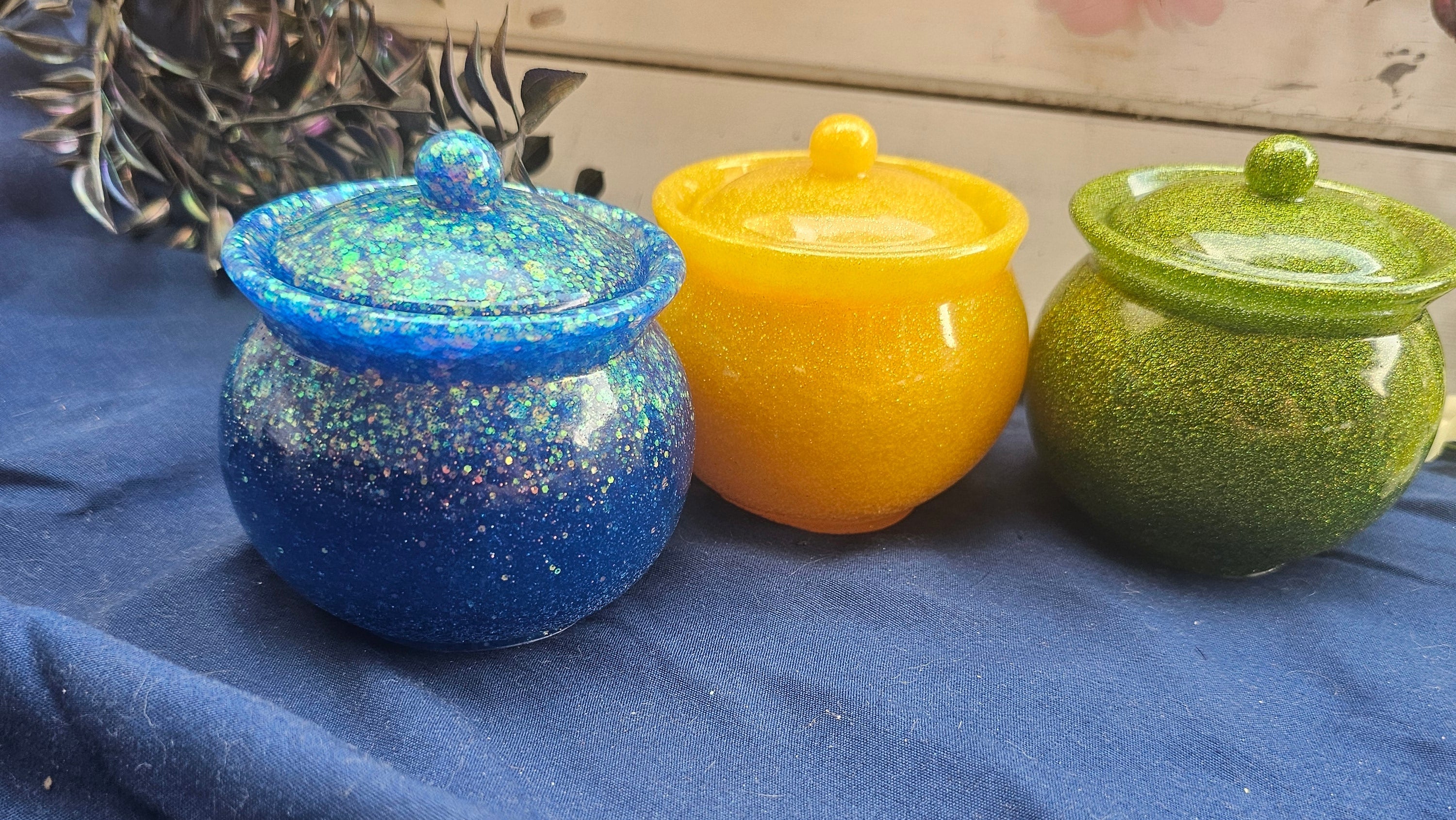 Yellow Sparkle Honey Pot Jar | Handmade Resin Stash Jar with Lid