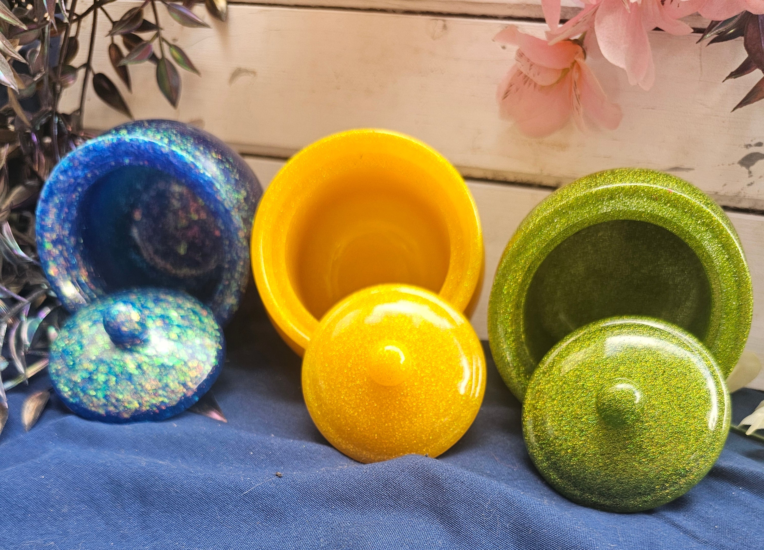 Peridot Sparkle Honey Pot Jar | Handmade Resin Stash Jar with Lid