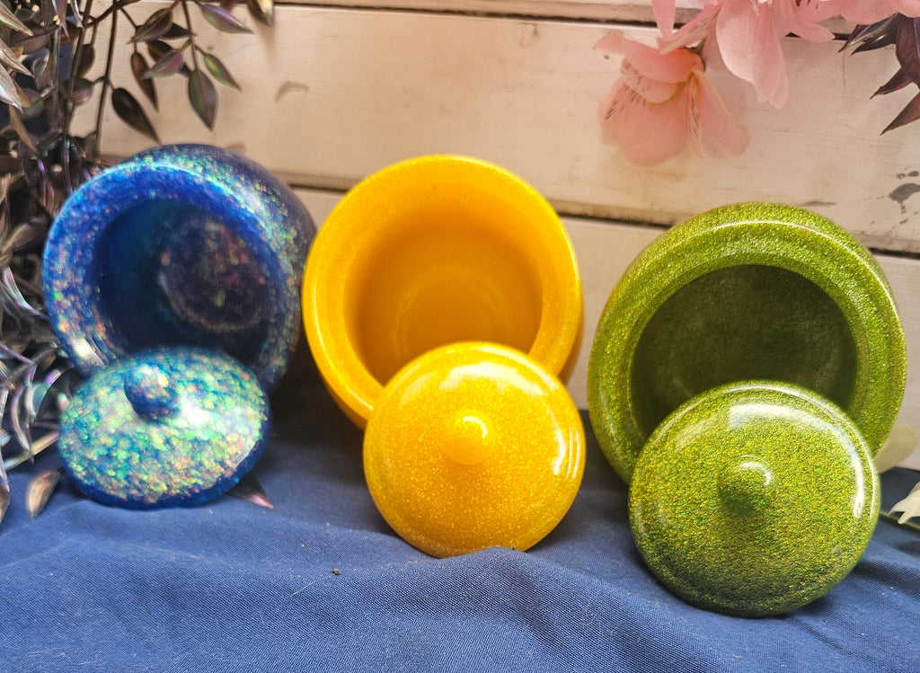 Yellow Sparkle Honey Pot Jar | Handmade Resin Stash Jar with Lid