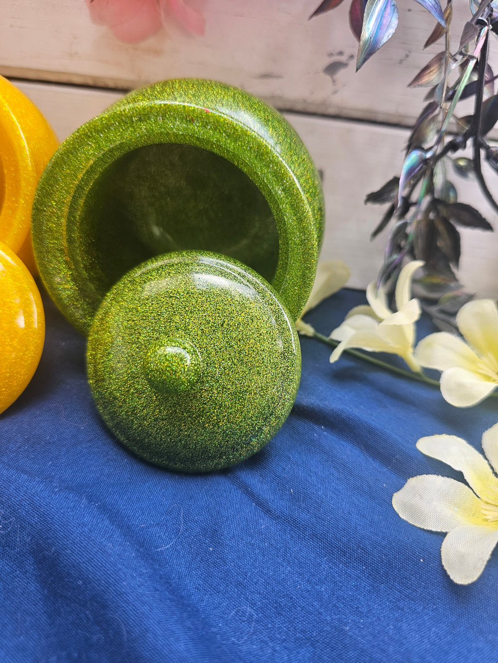 Peridot Sparkle Honey Pot Jar | Handmade Resin Stash Jar with Lid