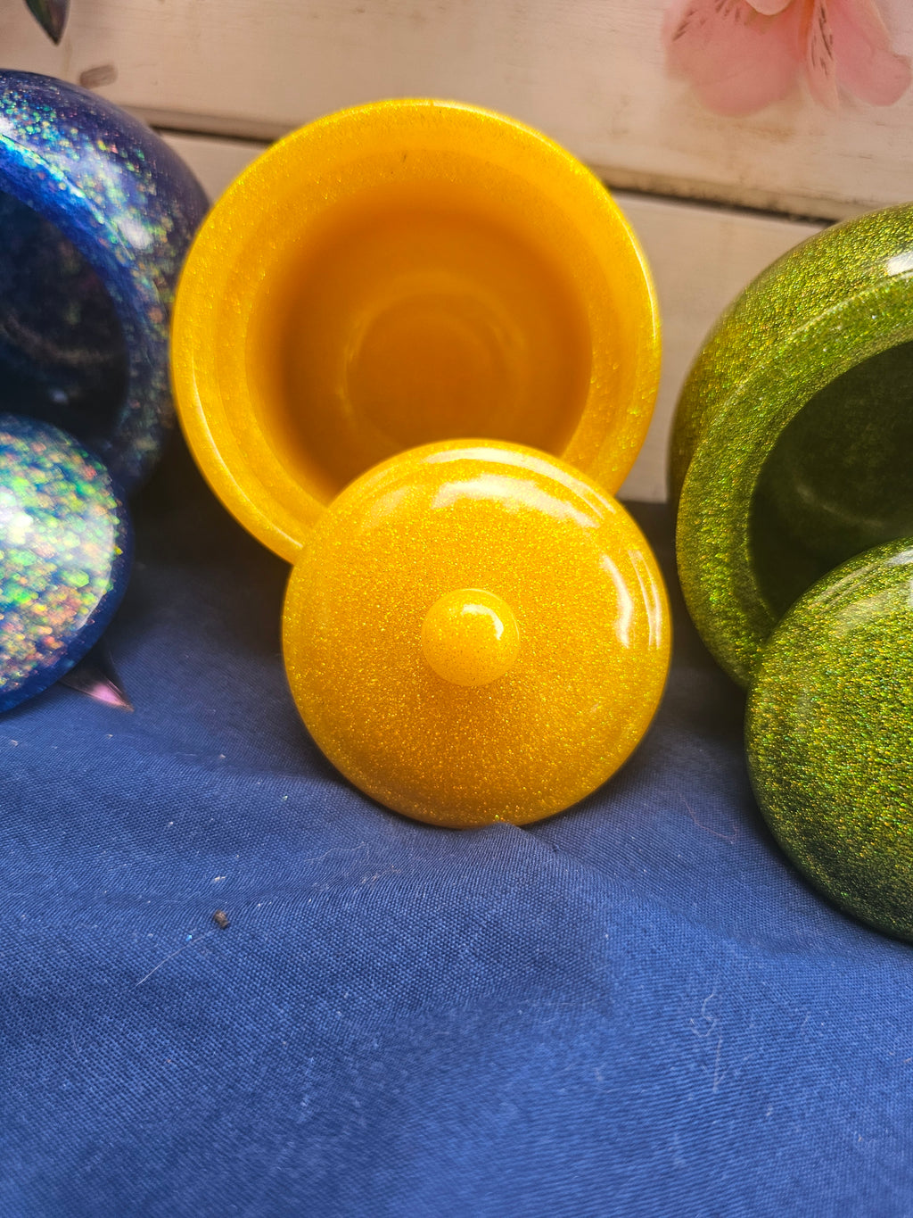 Yellow Sparkle Honey Pot Jar | Handmade Resin Stash Jar with Lid