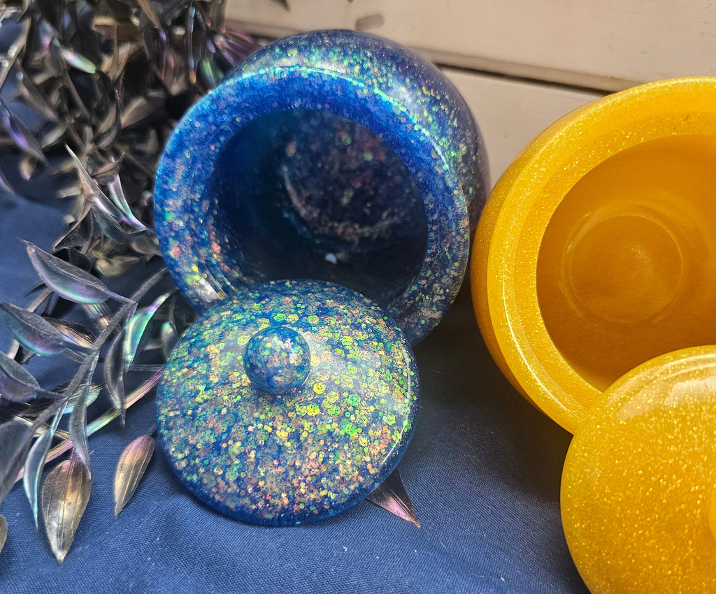 Blue Sparkle Honey Pot Jar | Handmade Resin Stash Jar with Lid