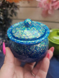 Blue Sparkle Honey Pot Jar | Handmade Resin Stash Jar with Lid
