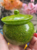 Peridot Sparkle Honey Pot Jar | Handmade Resin Stash Jar with Lid