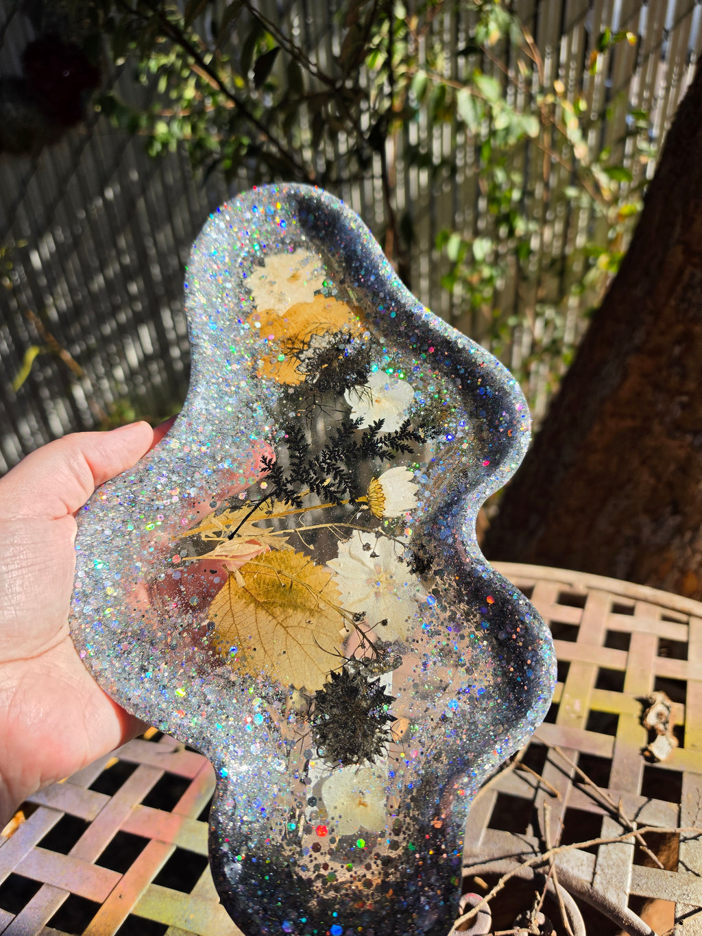 Enchanted Garden Tray | Handmade Botanical Resin Tray with Pressed Flowers