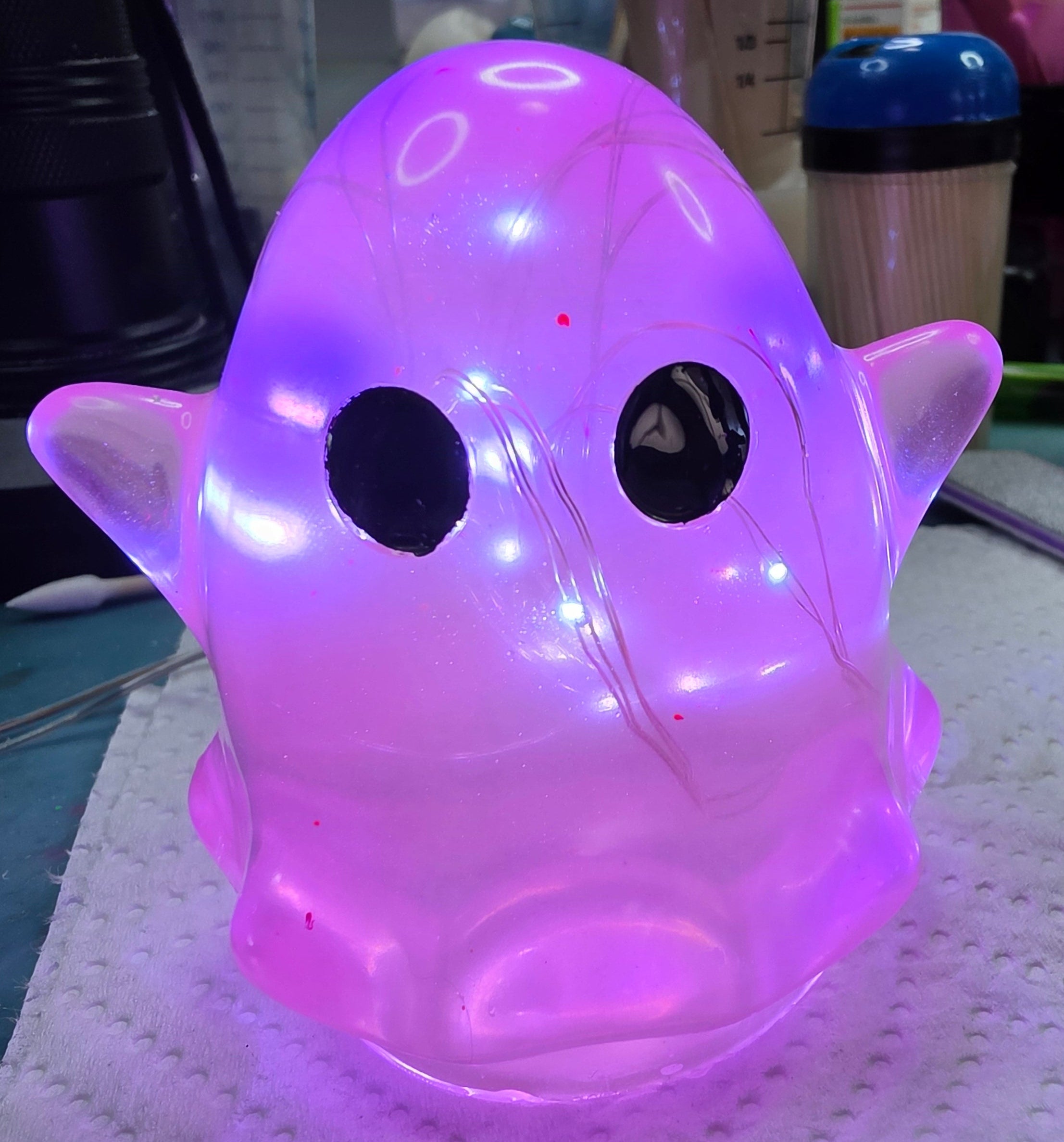 Hot Pink Light-Up Ghost | Handmade Resin Ghost Night Light
