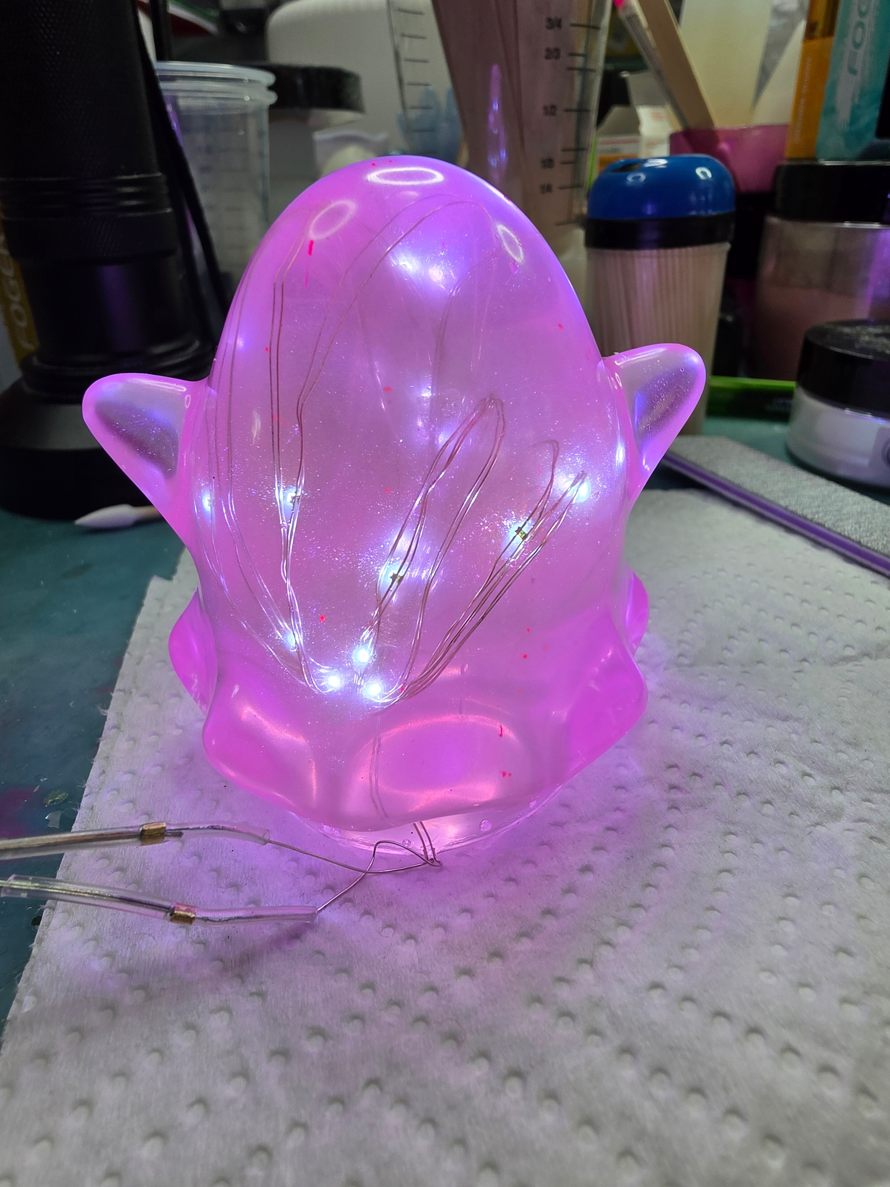 Hot Pink Light-Up Ghost | Handmade Resin Ghost Night Light