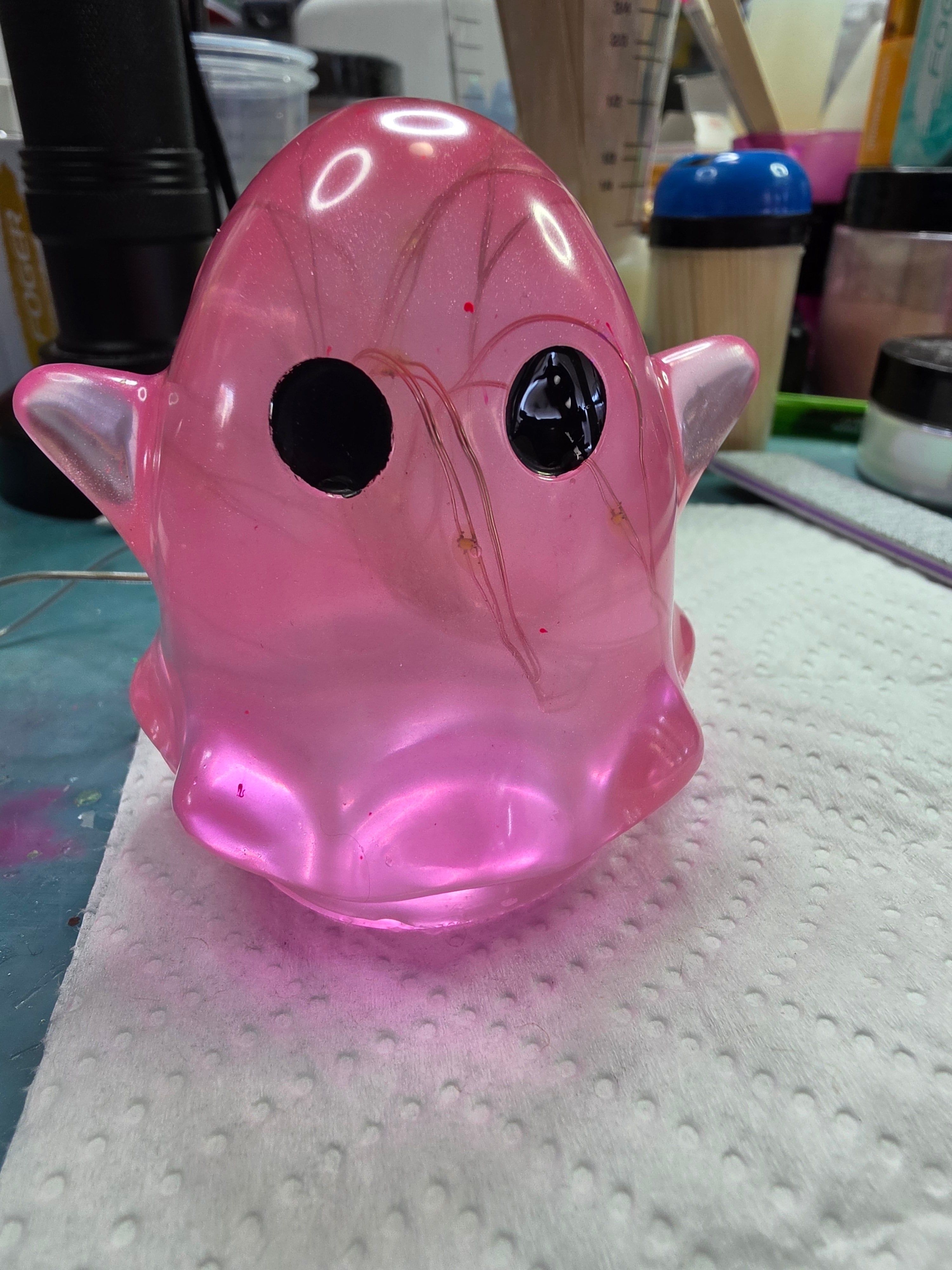 Hot Pink Light-Up Ghost | Handmade Resin Ghost Night Light