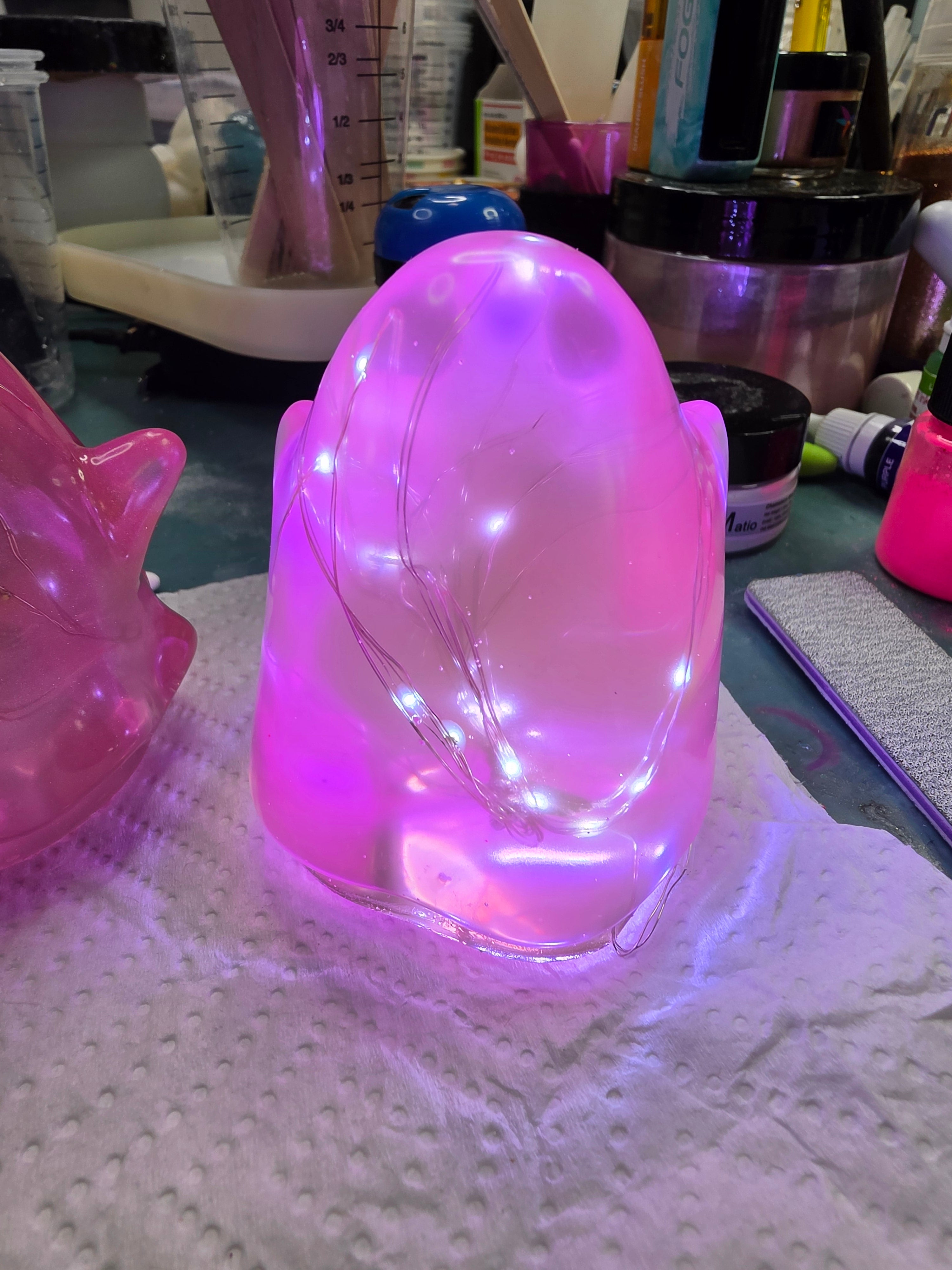 Hot Pink Light-Up Ghost | Handmade Resin Ghost Night Light