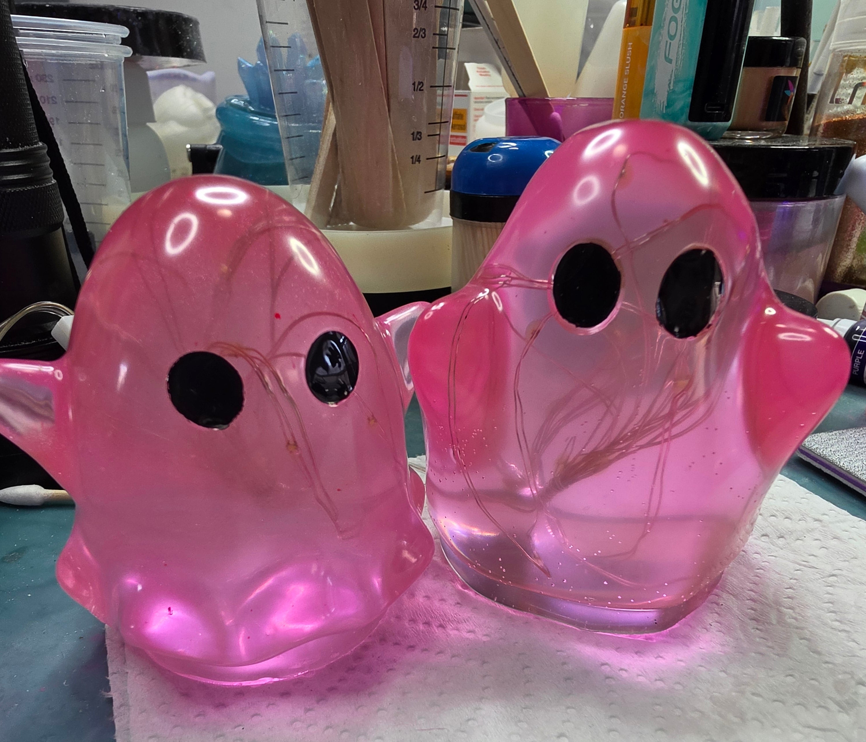 Hot Pink Light-Up Ghost | Handmade Resin Ghost Night Light
