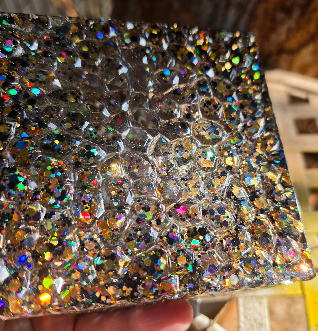 Black & Gold Holographic Glitter Stash Box | Handmade Resin Trinket Box
