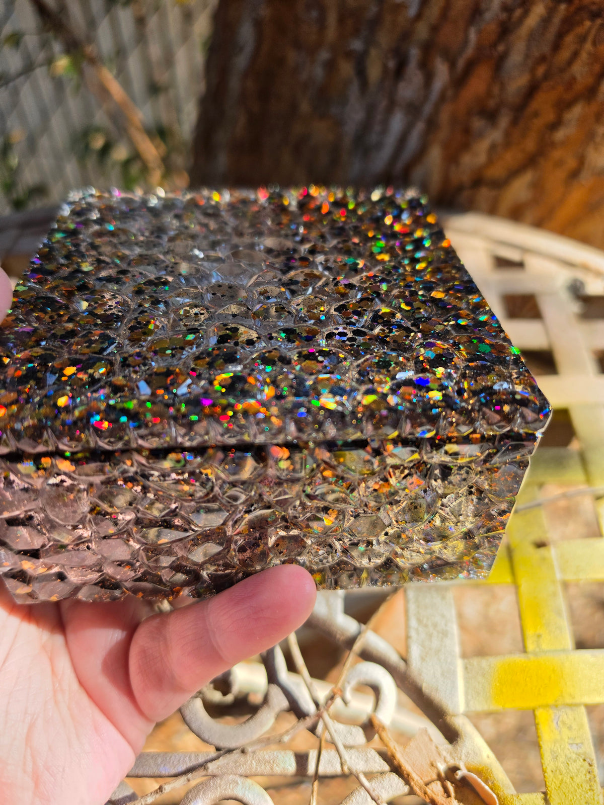 Black & Gold Holographic Glitter Stash Box | Handmade Resin Trinket Box