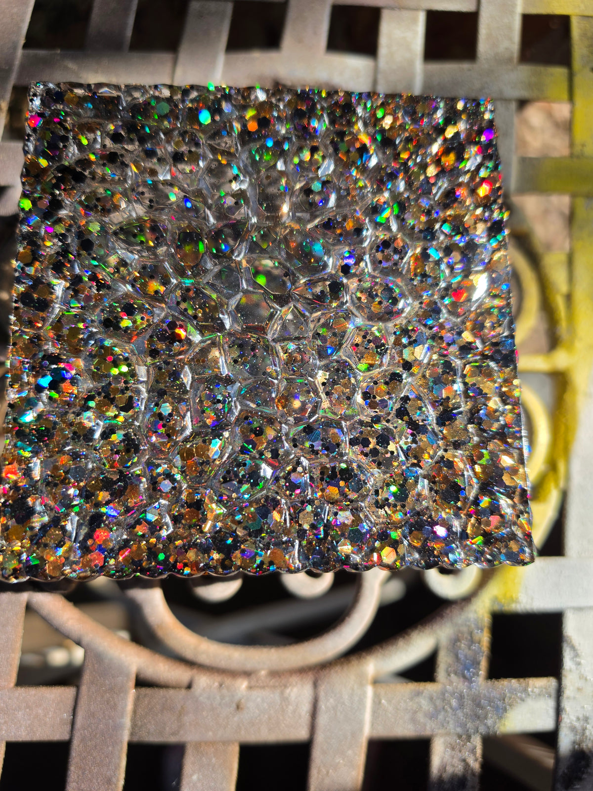 Black & Gold Holographic Glitter Stash Box | Handmade Resin Trinket Box