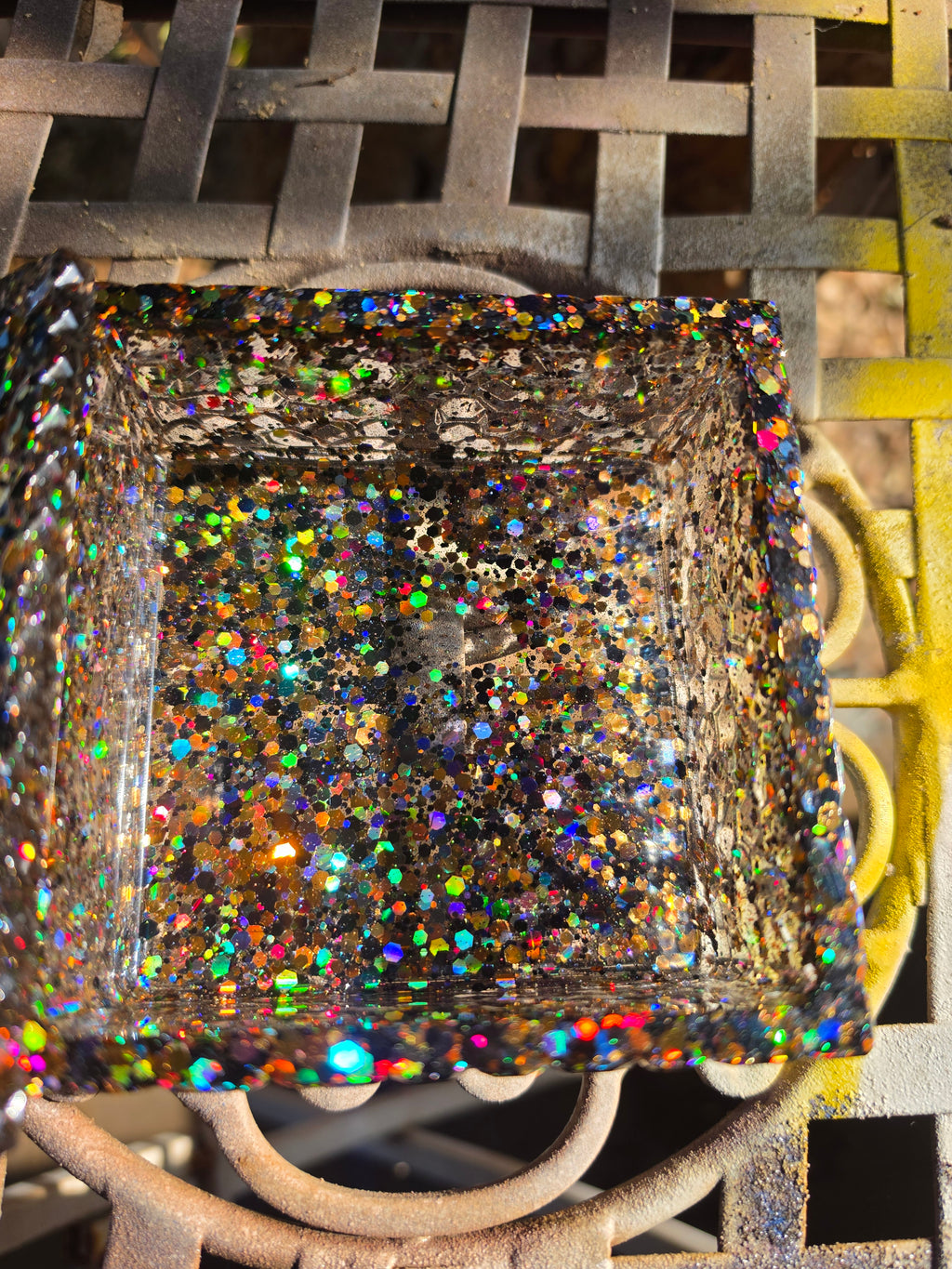 Black & Gold Holographic Glitter Stash Box | Handmade Resin Trinket Box