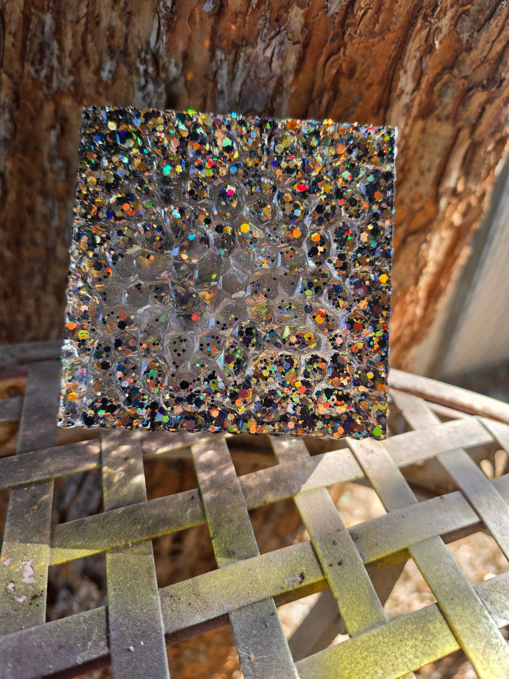 Black & Gold Holographic Glitter Stash Box | Handmade Resin Trinket Box