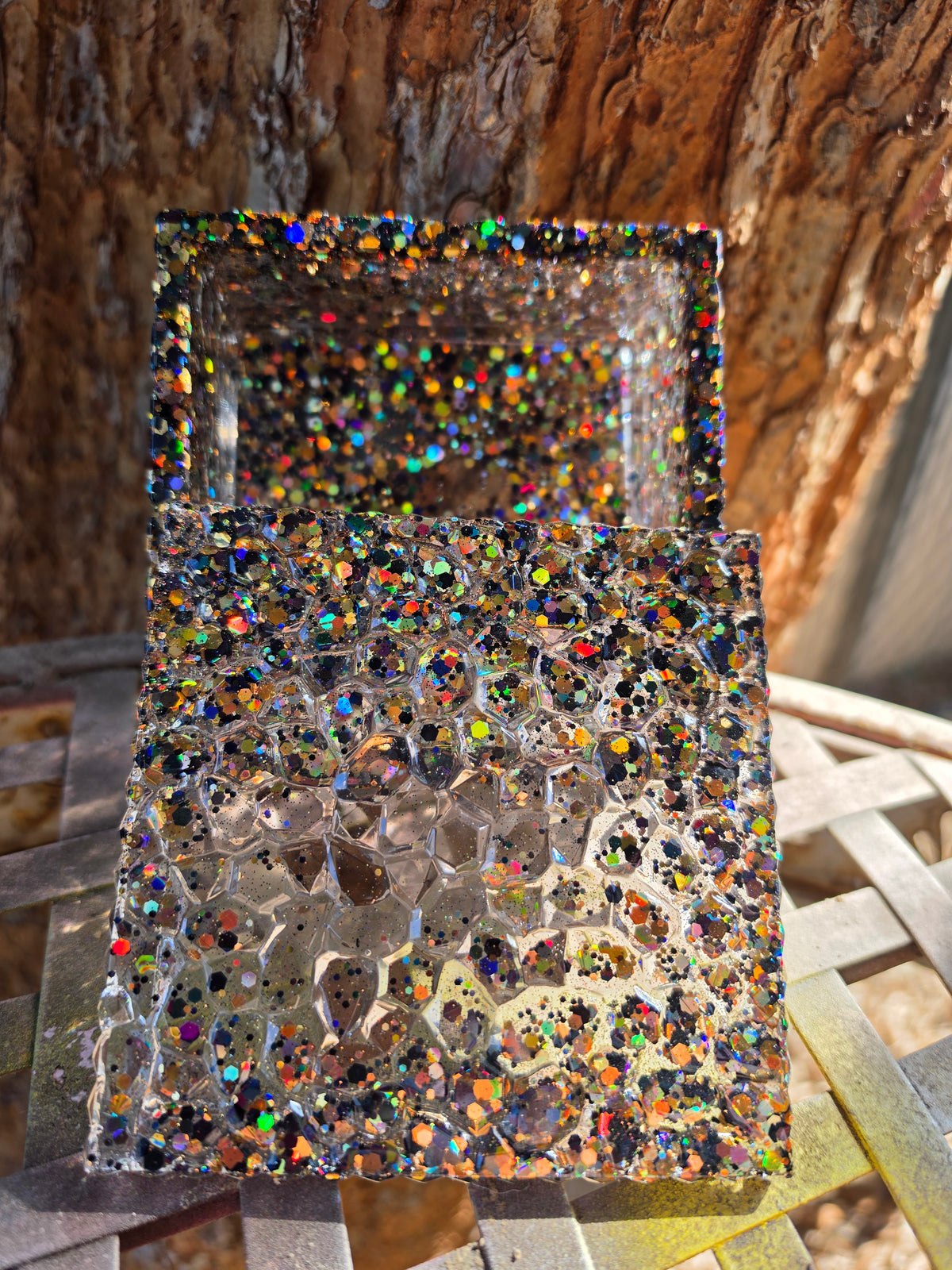 Black & Gold Holographic Glitter Stash Box | Handmade Resin Trinket Box