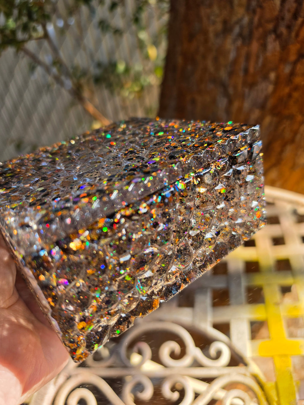 Black & Gold Holographic Glitter Stash Box | Handmade Resin Trinket Box