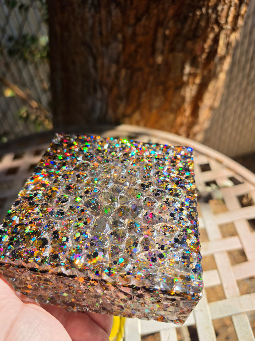 Black & Gold Holographic Glitter Stash Box | Handmade Resin Trinket Box