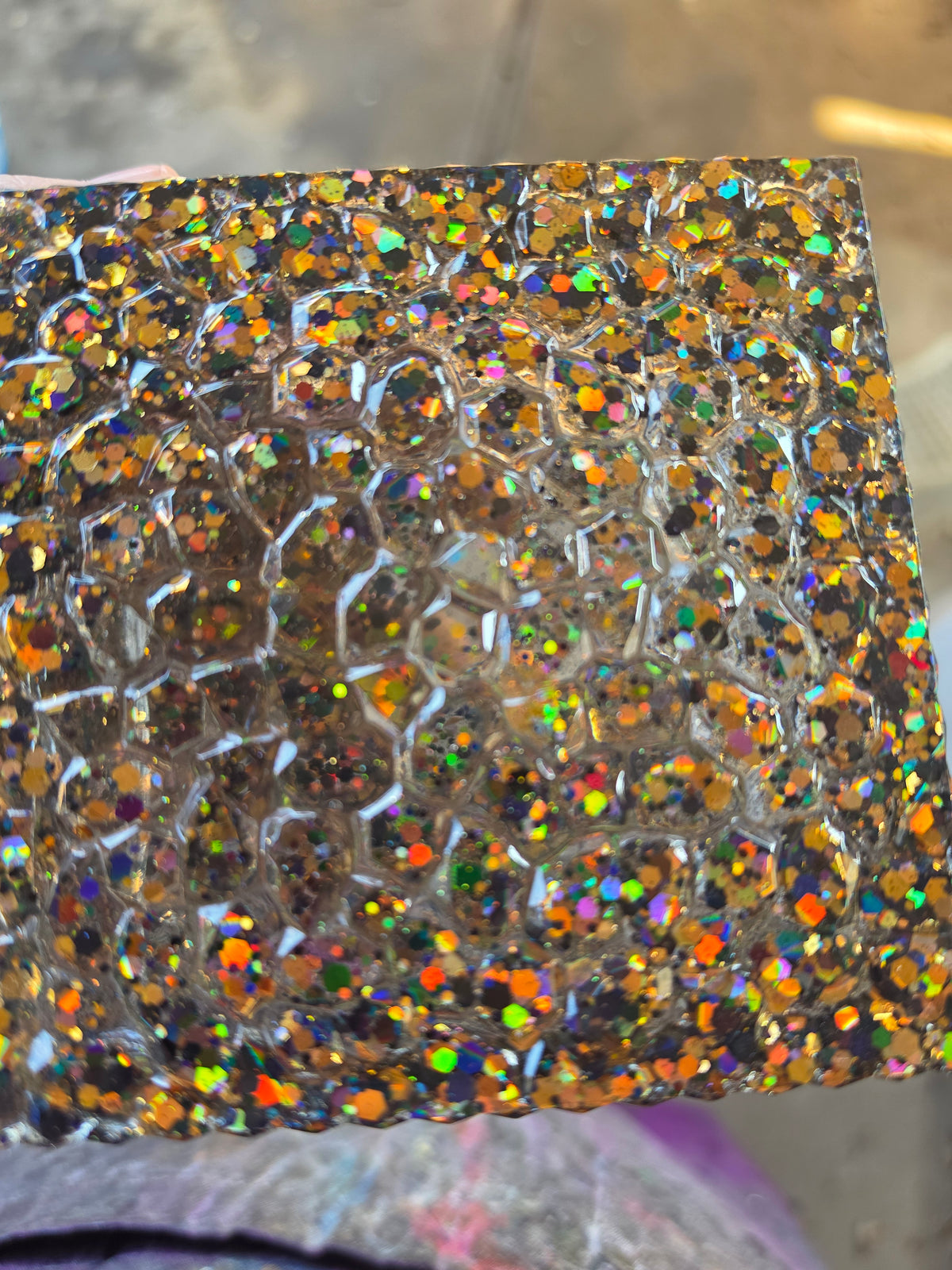 Black & Gold Holographic Glitter Stash Box | Handmade Resin Trinket Box