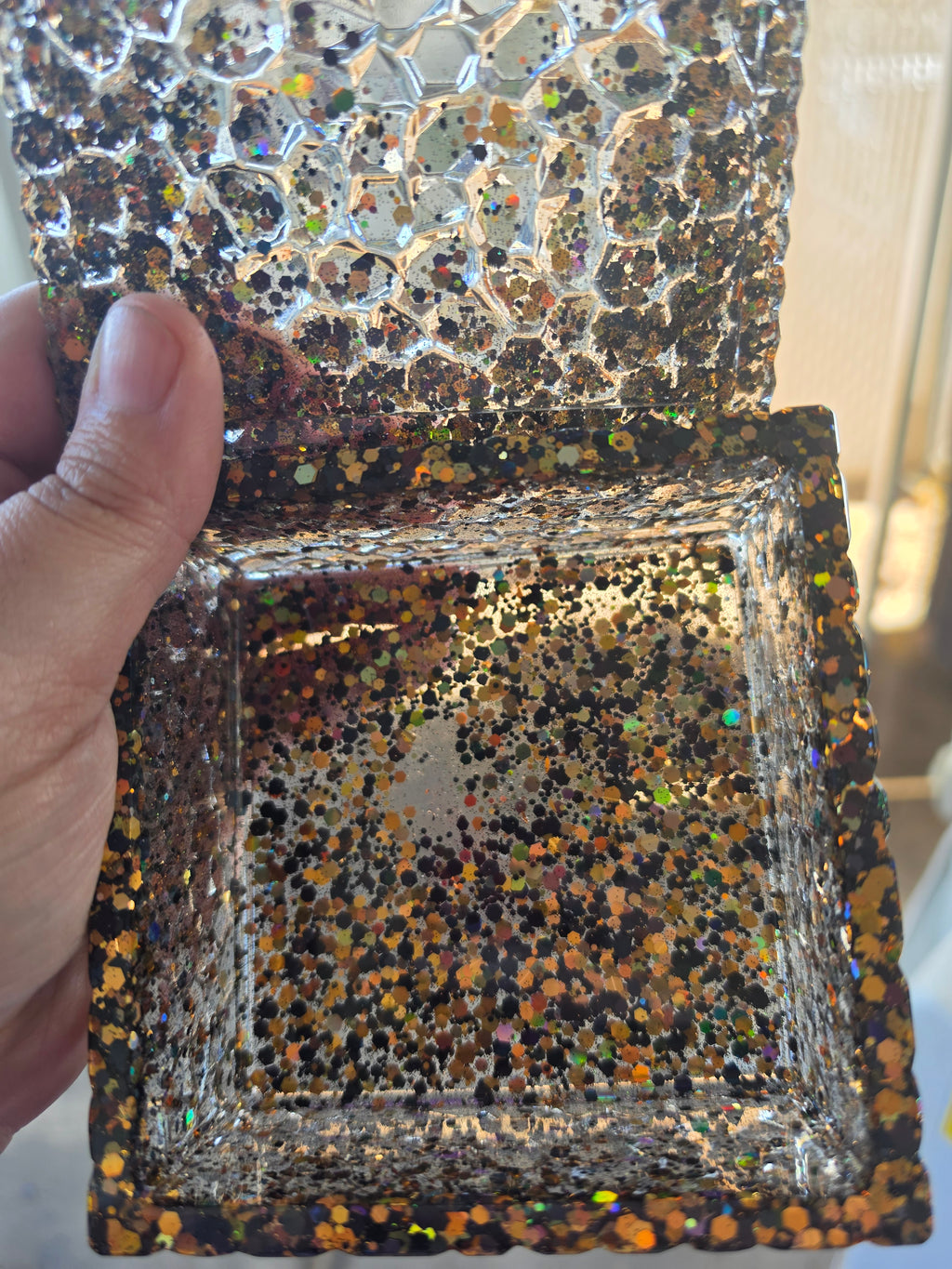 Black & Gold Holographic Glitter Stash Box | Handmade Resin Trinket Box