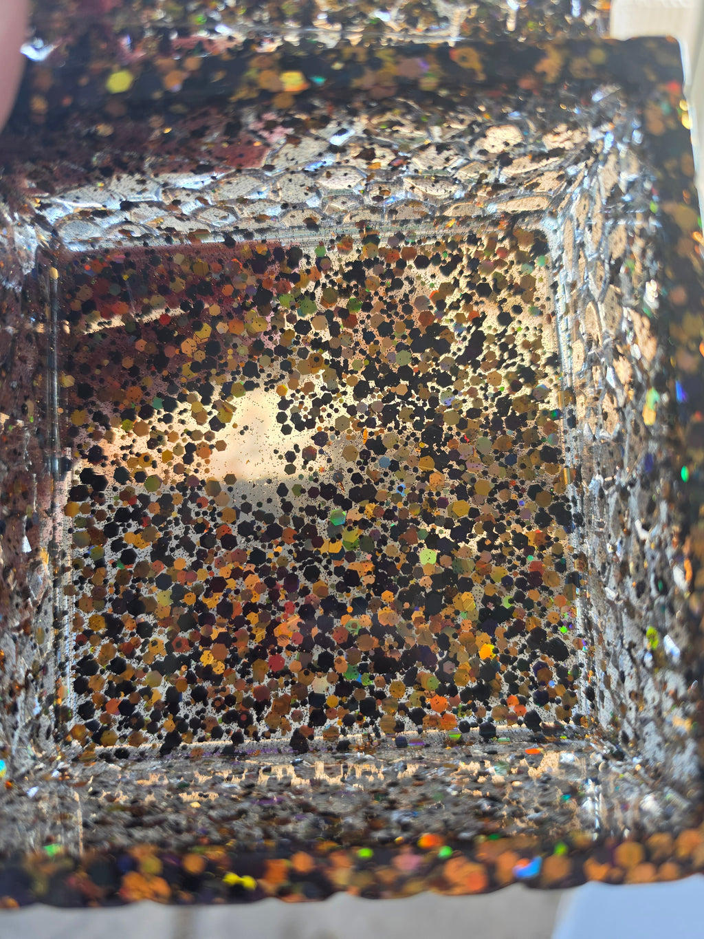 Black & Gold Holographic Glitter Stash Box | Handmade Resin Trinket Box