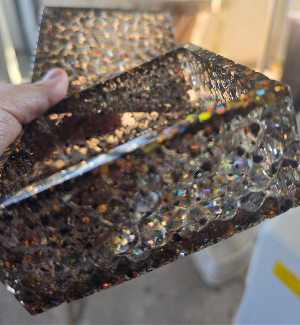 Black & Gold Holographic Glitter Stash Box | Handmade Resin Trinket Box